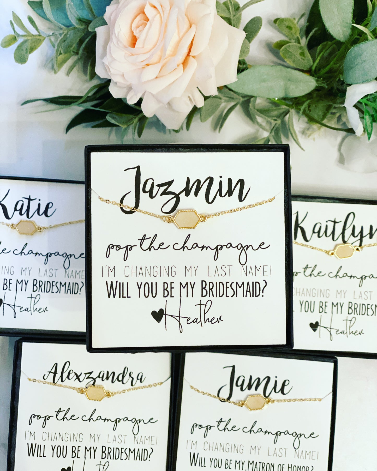 Pop the Champagne! Druzy Oval Stone OR Iridescent White+ Gold Bracelet for Bridesmaids