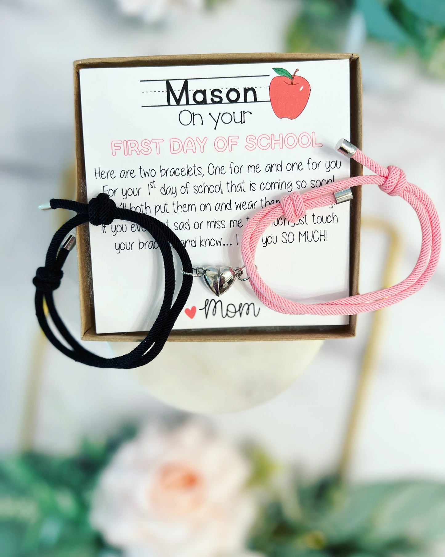 Magnetic Charm! First Day of School! Mommy and Son Adjustable Bracelets