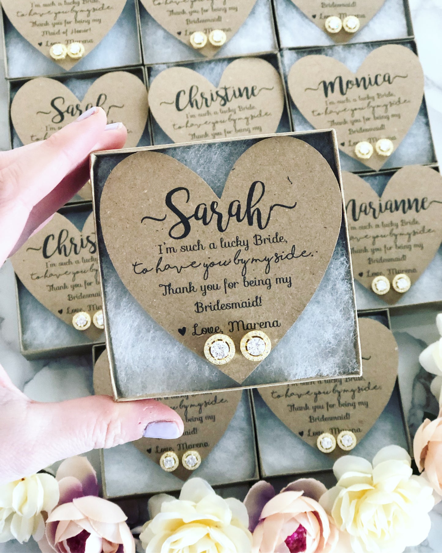 Cubic Zircon Earrings and Heart Card