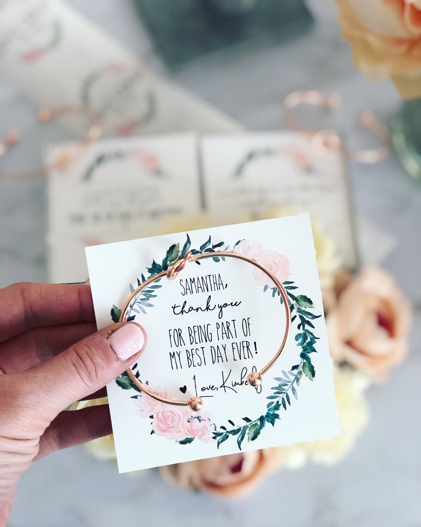 I'm Such a Lucky Bride! Knot Bangle & Floral Wreath Card