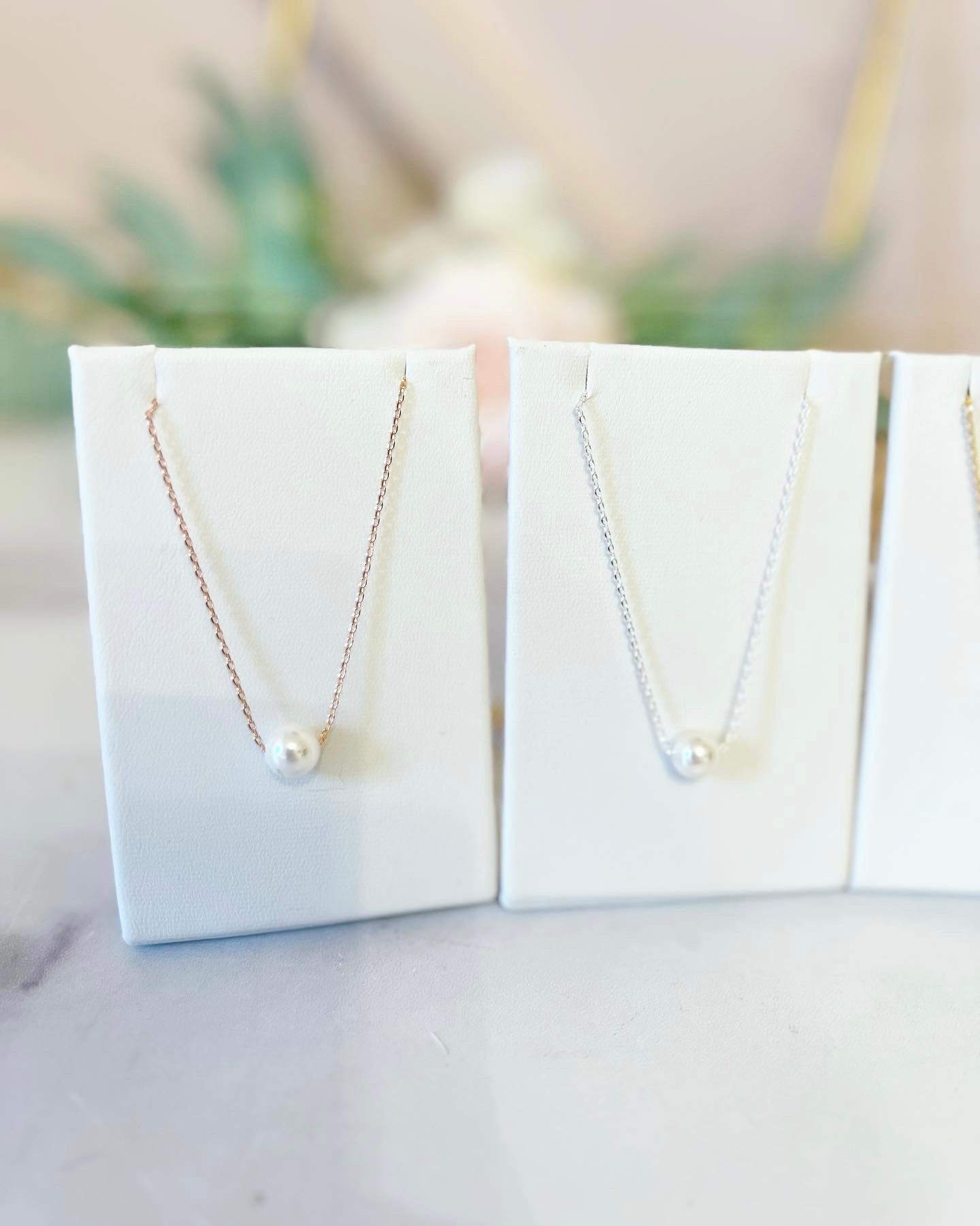 Gold, Rose Gold or Silver Cubic Zircon Studs and Pearl Necklace Set