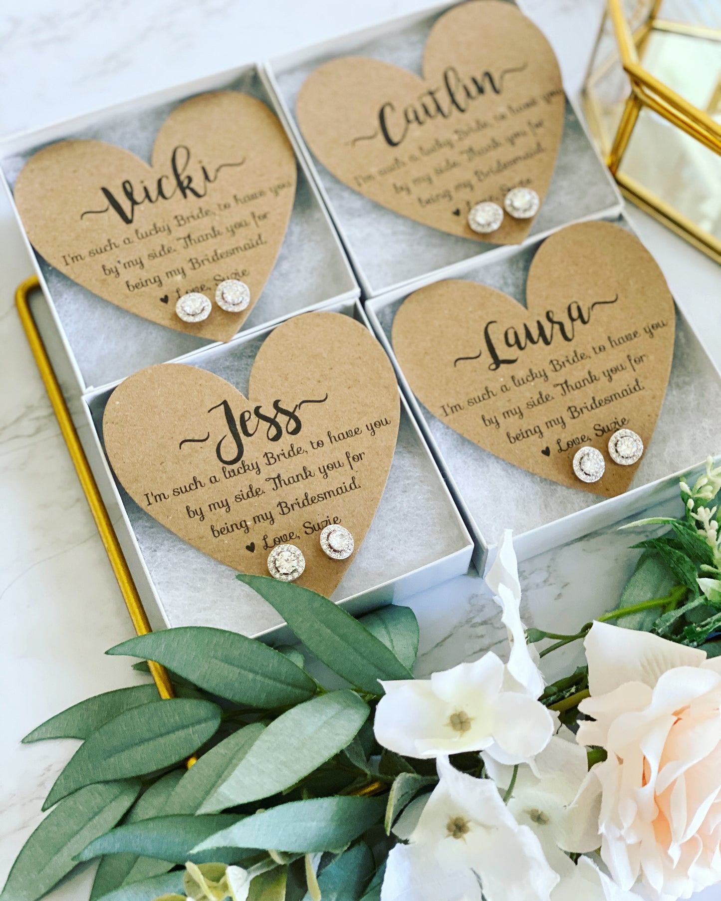 Bridesmaid Today, Friend for Life Cubic Zircon Earrings and Heart Card