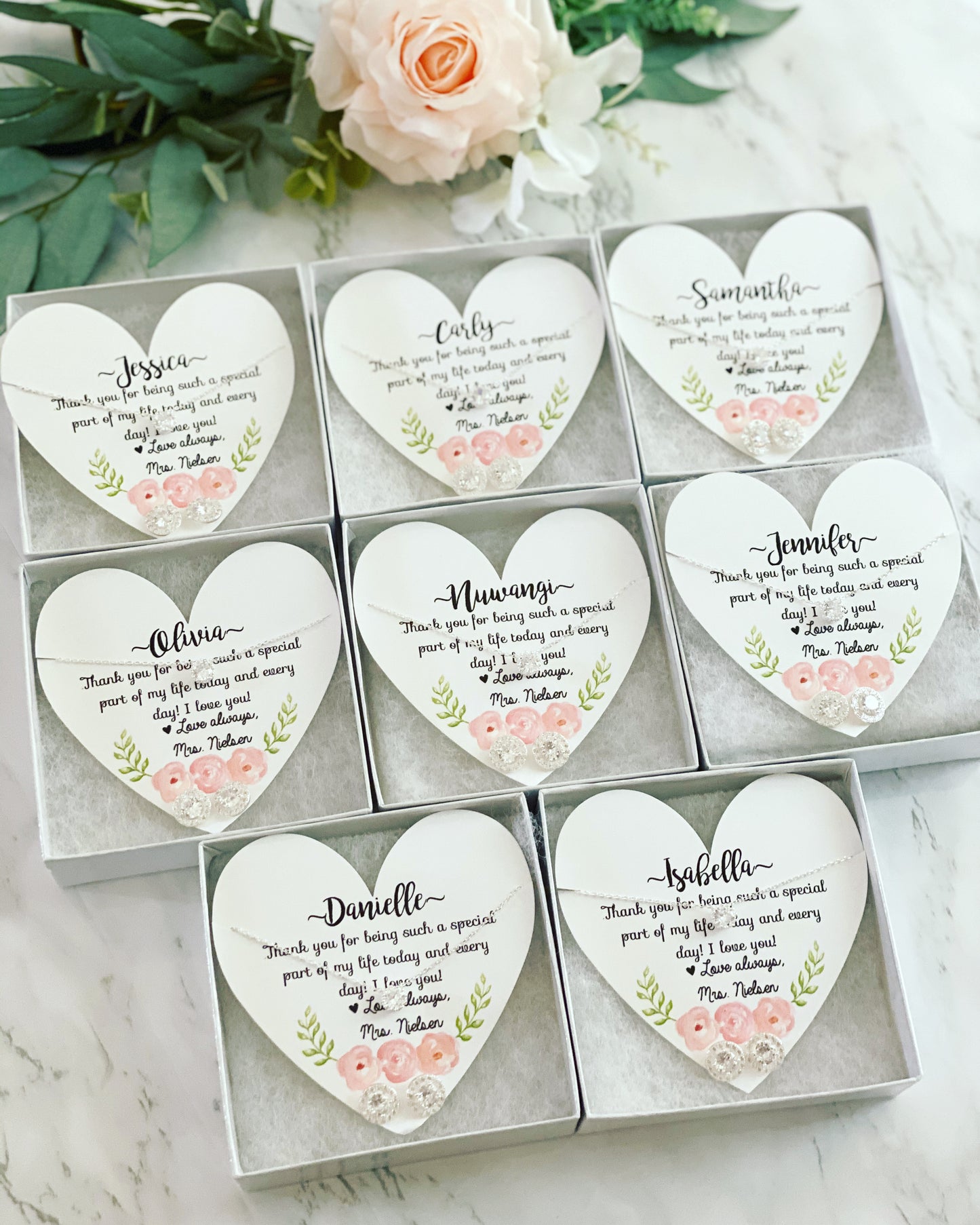 CZ Earrings and Matching Necklace with Heart Card