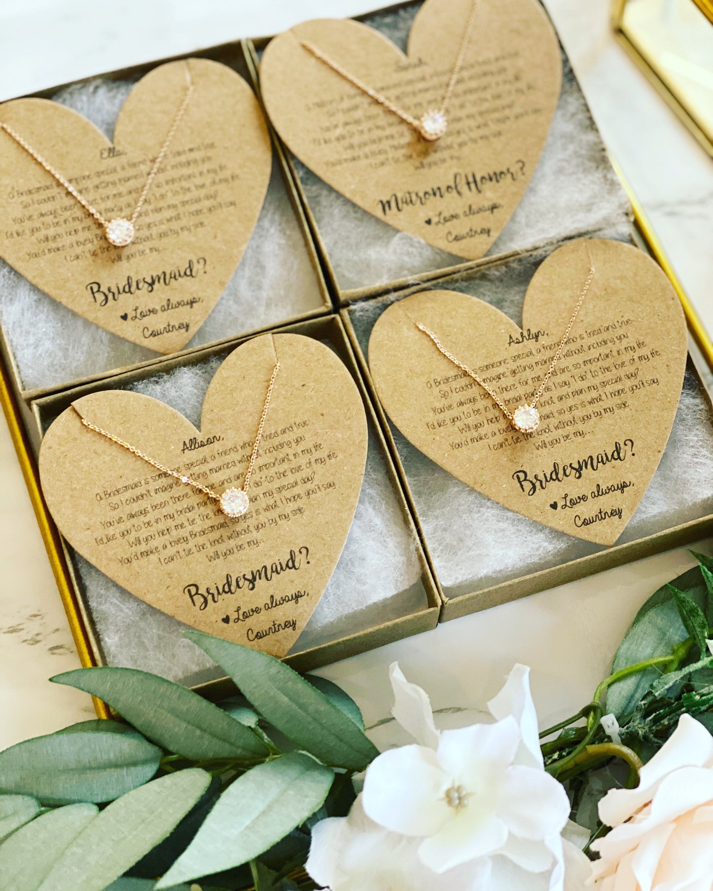 Cubic Zircon Bridesmaid Rose Gold or Silver Necklace