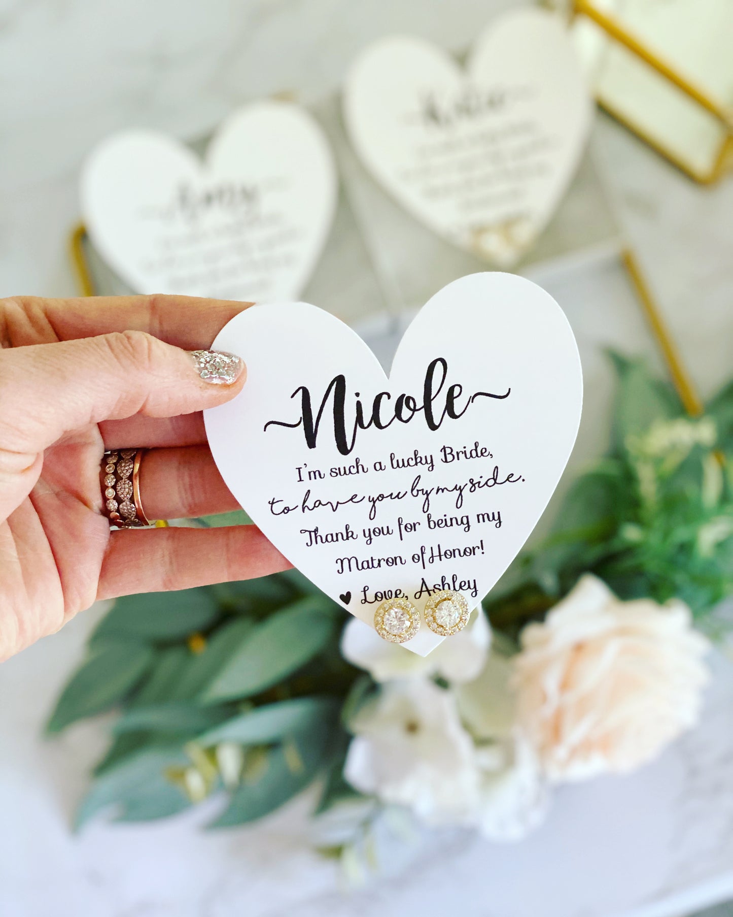 Cubic Zircon Earrings and Heart Card