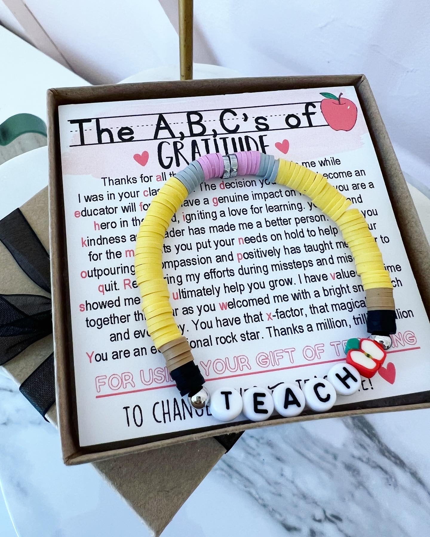 A,B,C's of Gratitude Poem & Teach Bracelet End of Year Teacher Gift