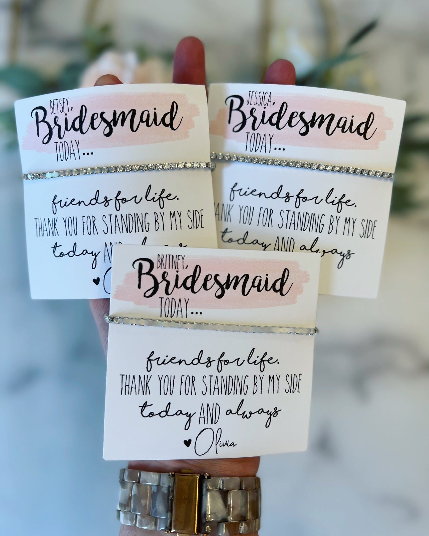 Bridesmaid Cubic Zircon Bracelet & Watercolor Card