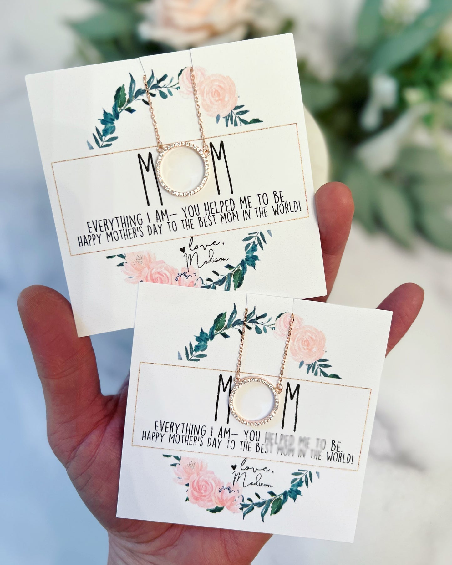 MOM Necklace Floral Wreath Card