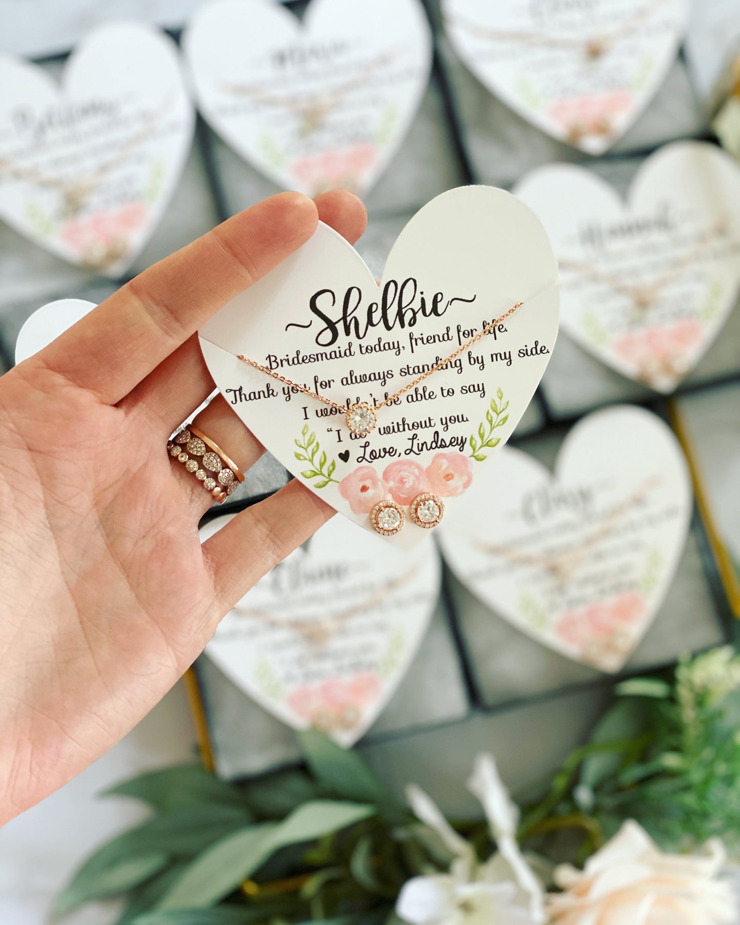 CZ Earrings and Matching Necklace with Heart Card