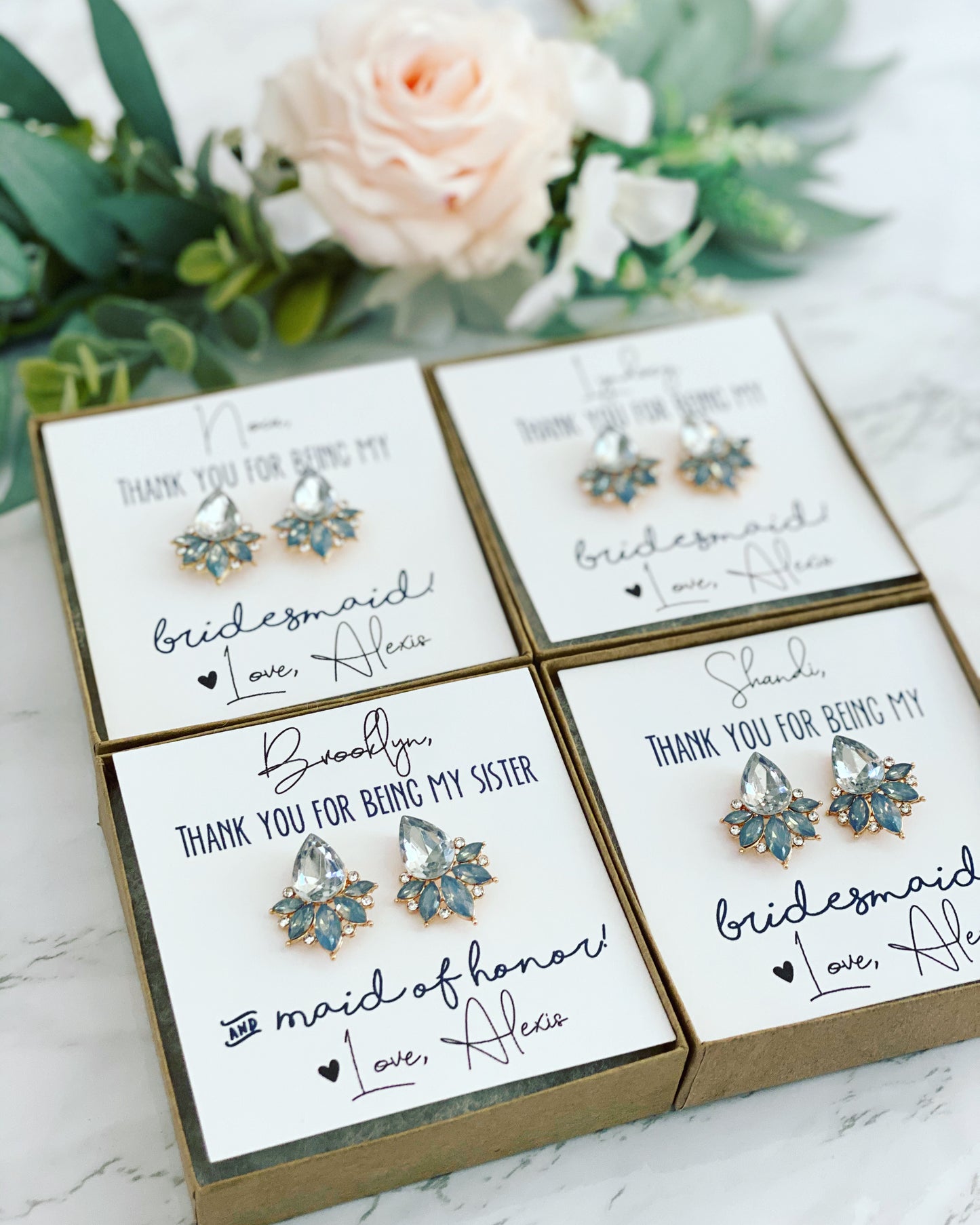Opal Light Blue or Clear Crystal Stud Earrings