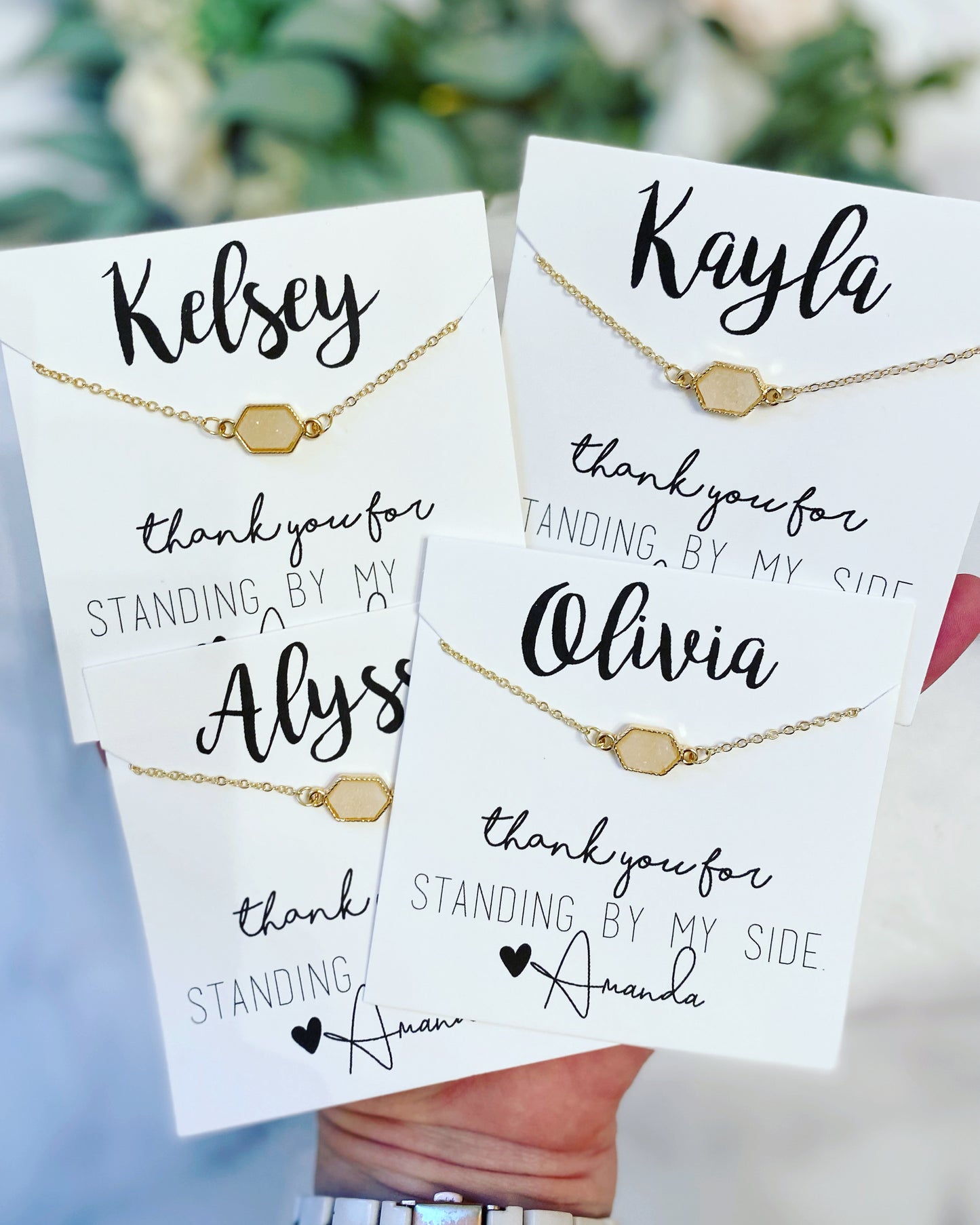 Thank Gift! Druzy or White Iridescent Oval Stone Bracelet