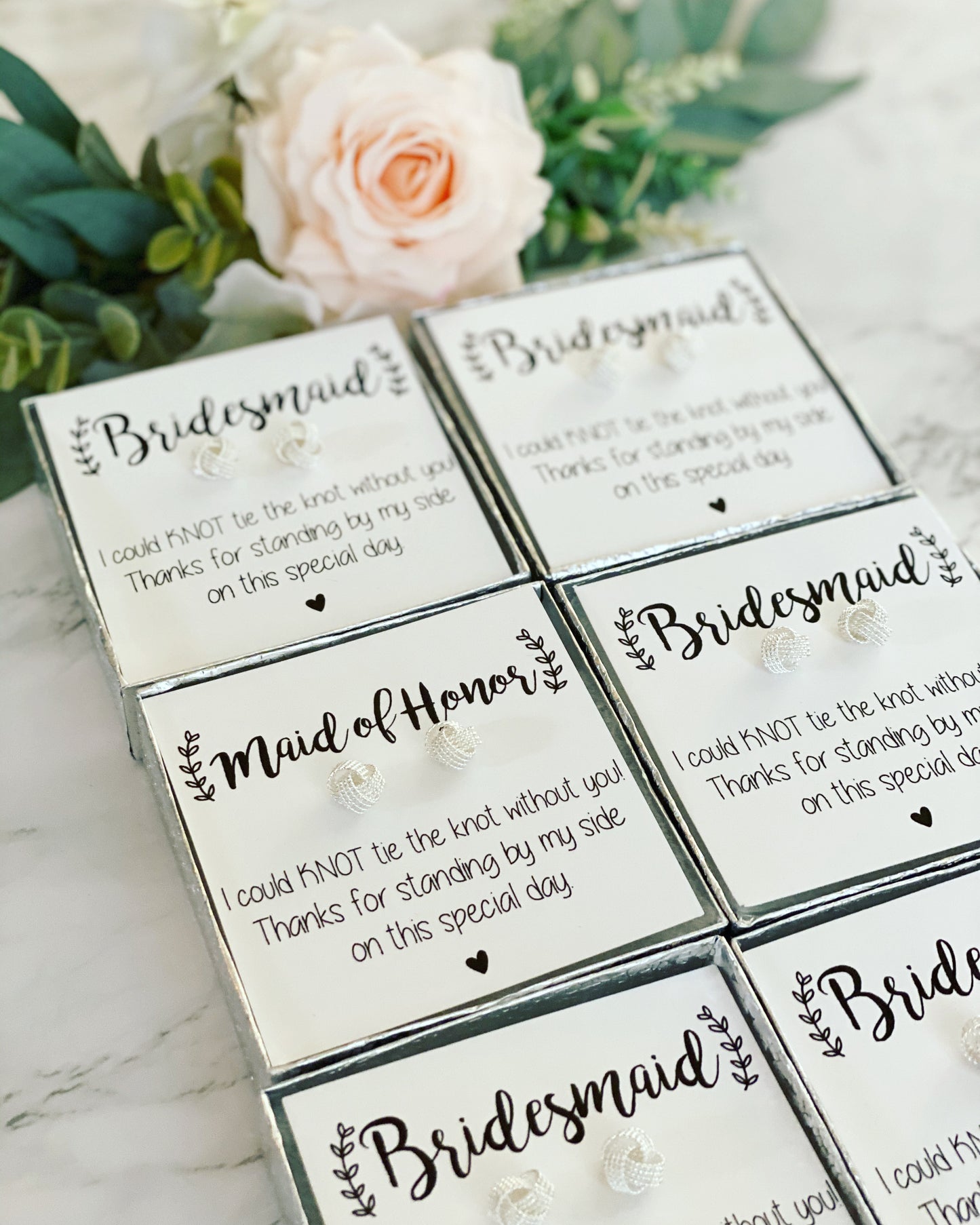 Silver Knot Bridal Party Earrings with Role