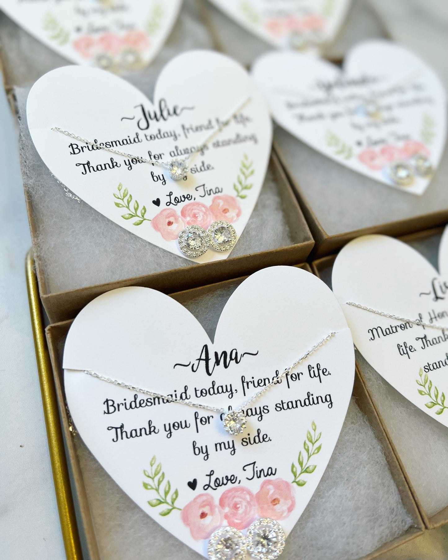 CZ Earrings and Matching Necklace with Heart Card