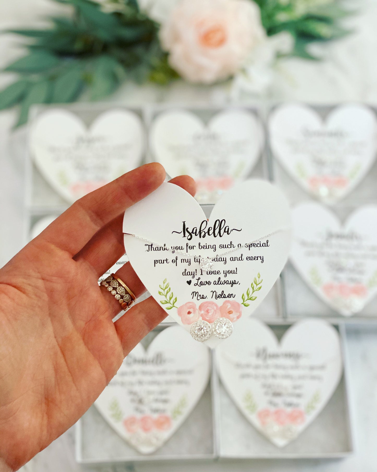 CZ Earrings and Matching Necklace with Heart Card