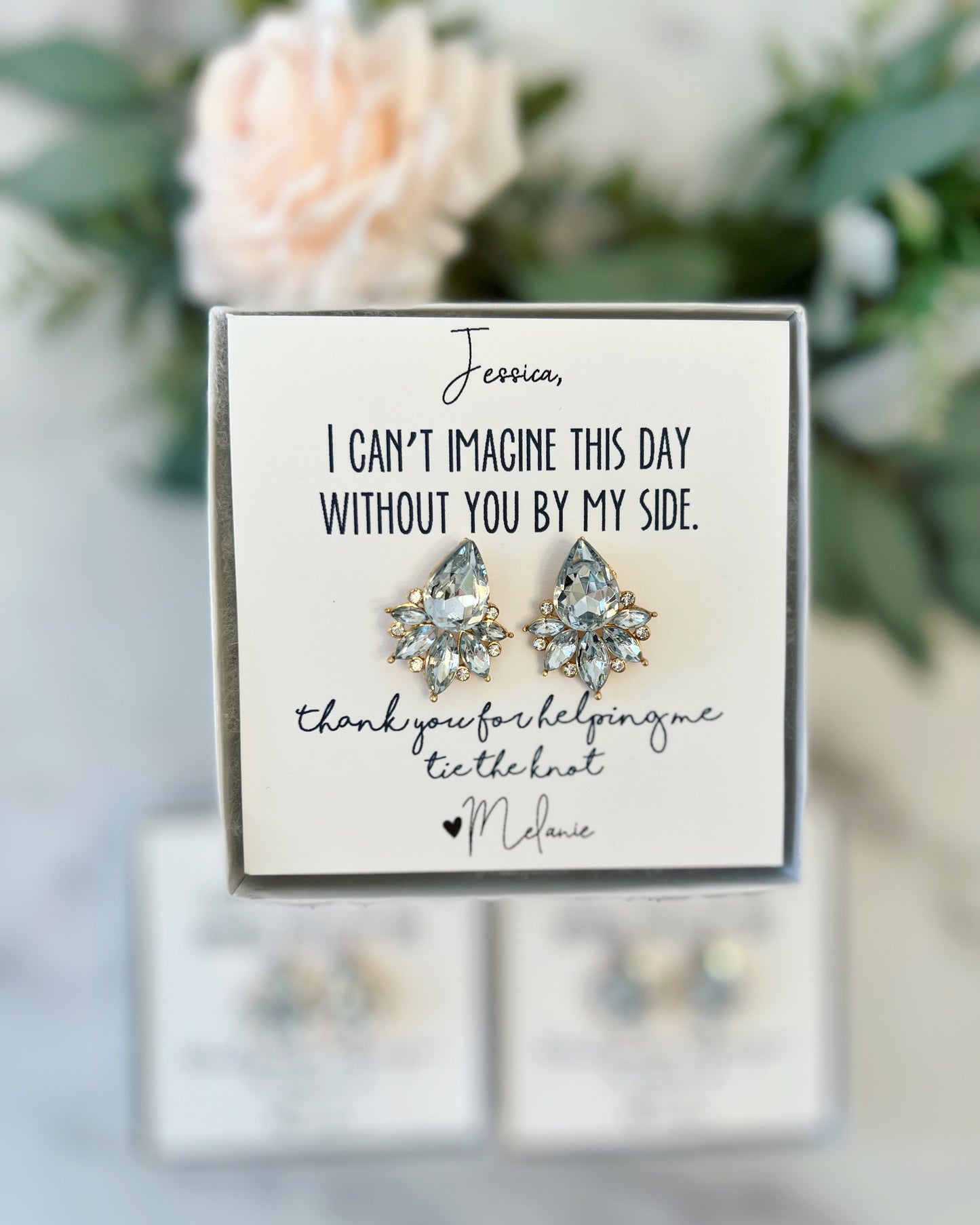 Opal Light Blue or Clear Crystal Stud Earrings