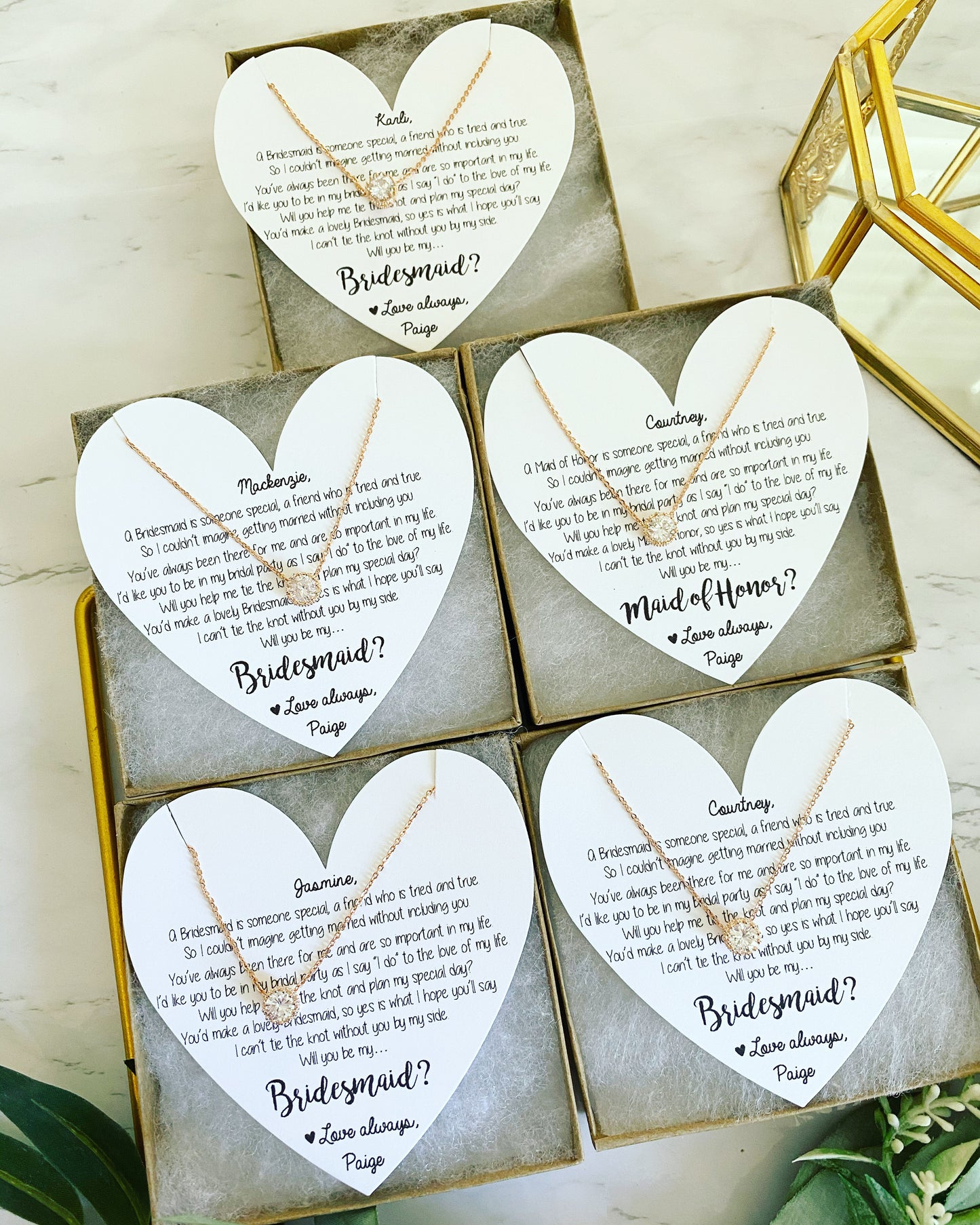 Cubic Zircon Bridesmaid Rose Gold or Silver Necklace