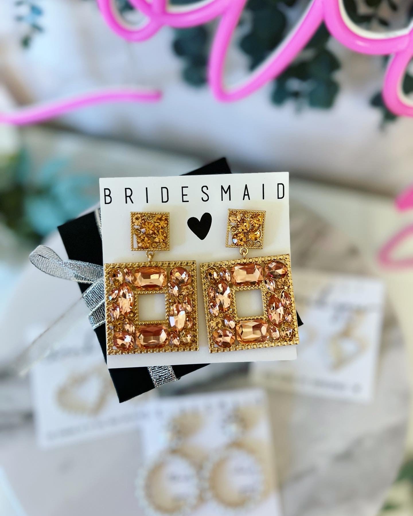 Bridal Party Rose Gold Crystal Statement Earrings