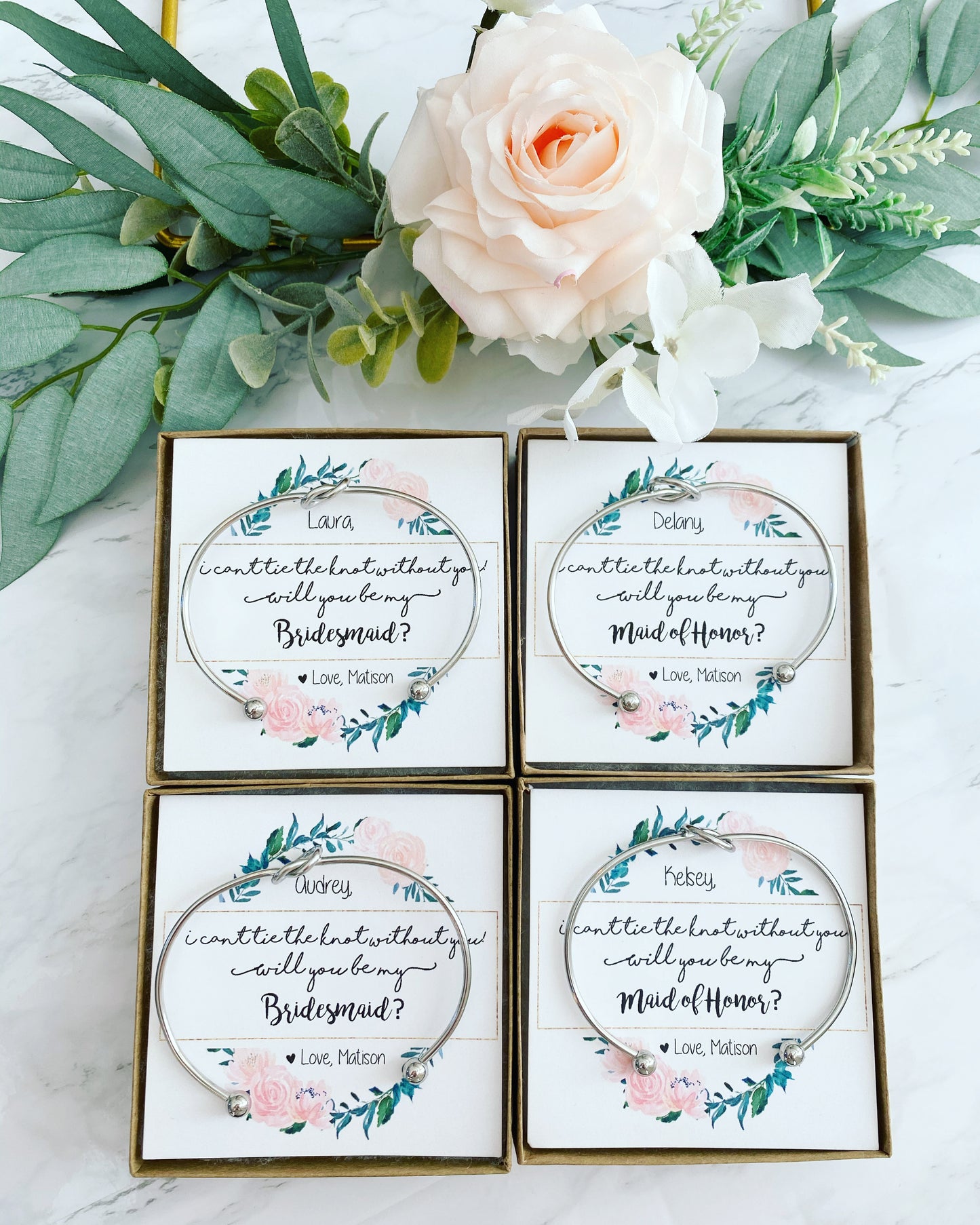 Flower Wreath Be My Bridesmaid Bangle