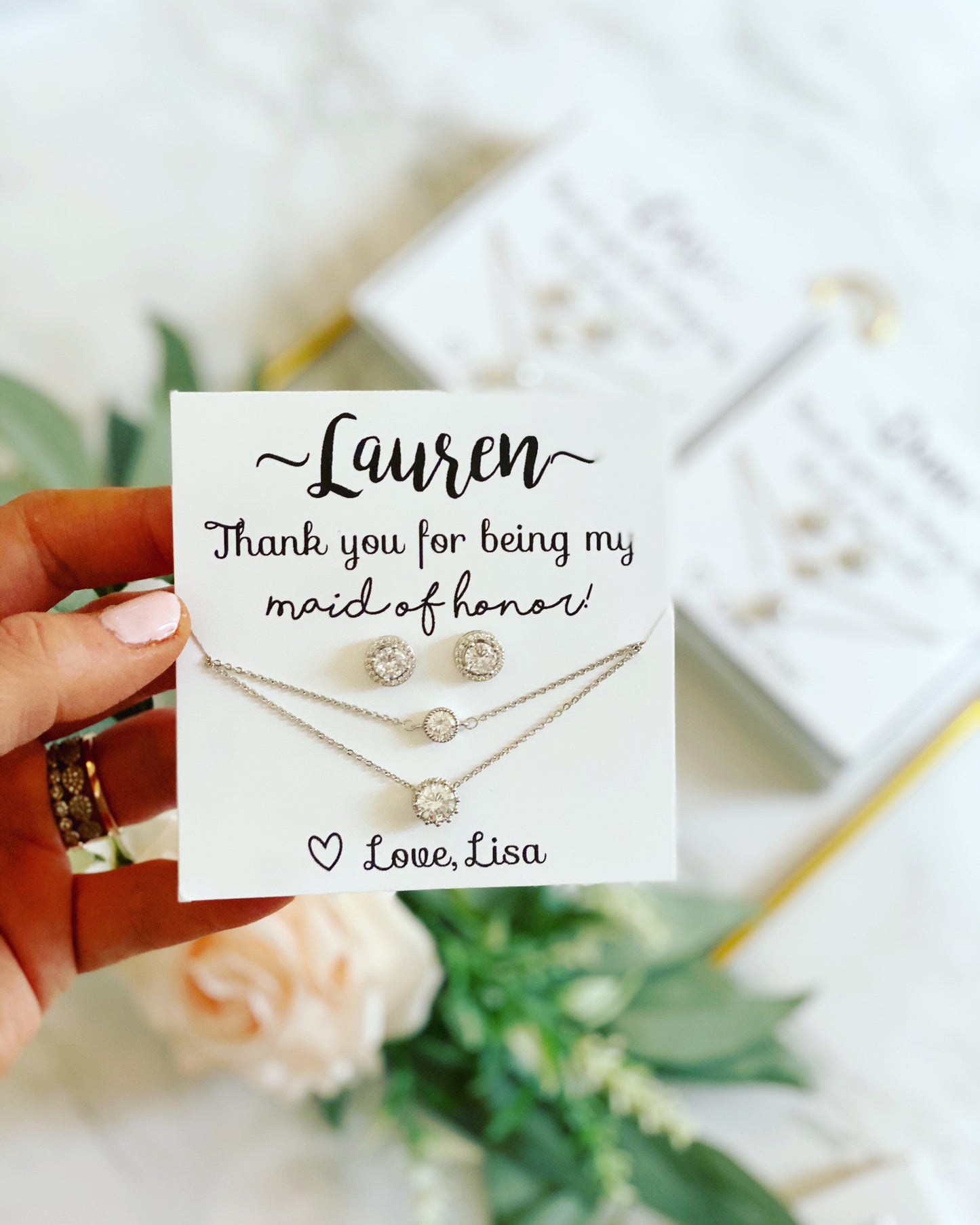 Luckiest Bride CZ Necklace, Bracelet & Matching Stud Earrings
