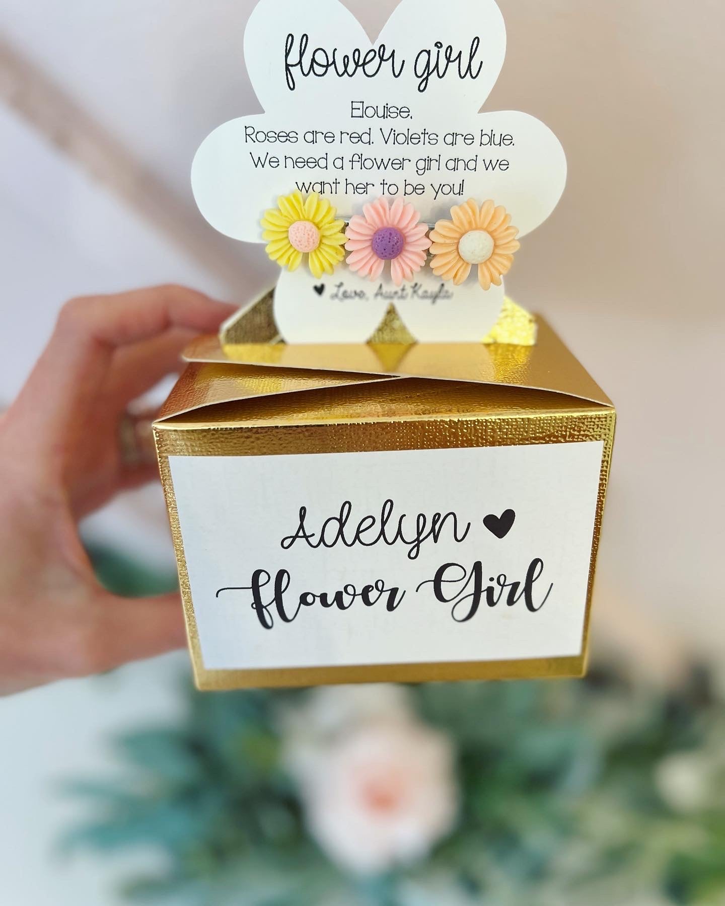 Flower Girl Hair Clip with Latch Box & Label