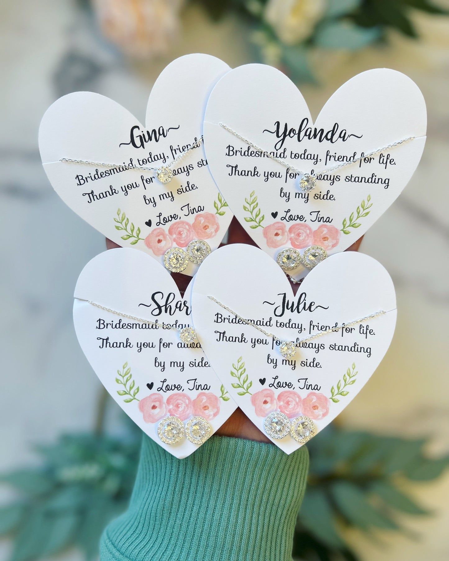 CZ Earrings and Matching Necklace with Heart Card