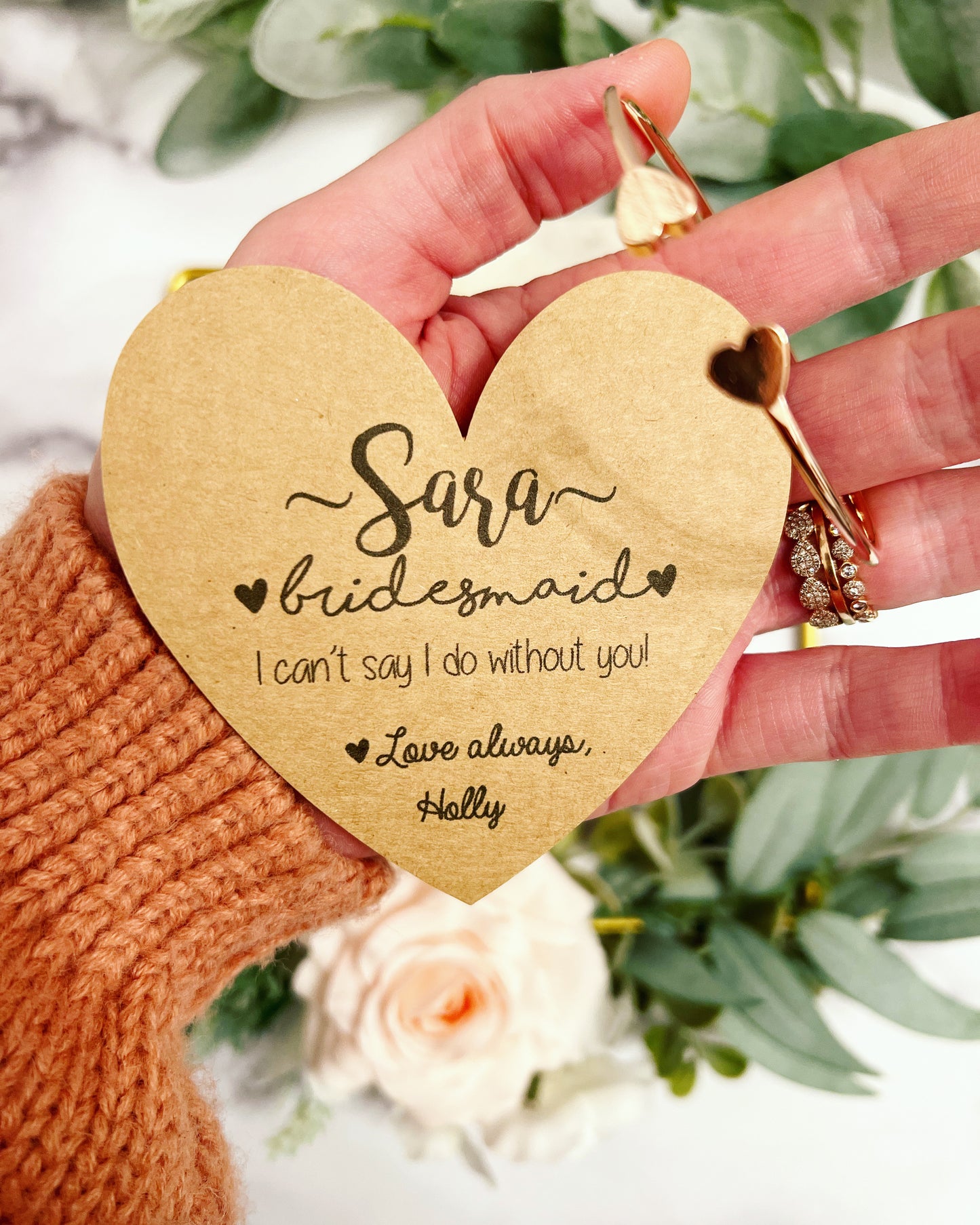 Heart Cuff Bangle Bridal Party Gift
