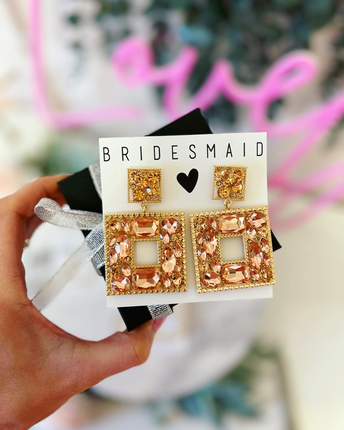 Bridal Party Rose Gold Crystal Statement Earrings