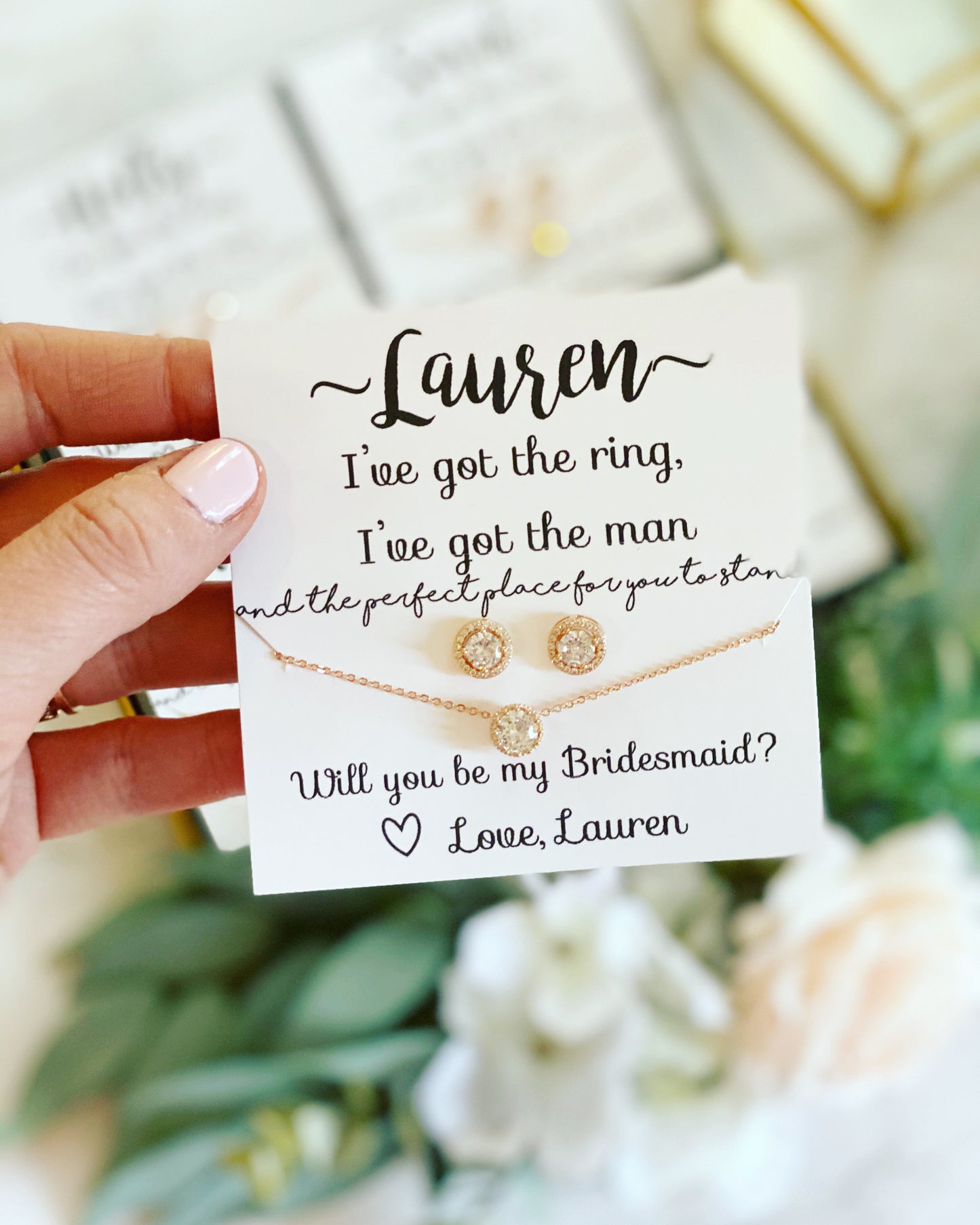 Cubic Zircon studs & Matching Necklace Bridal Party Gift