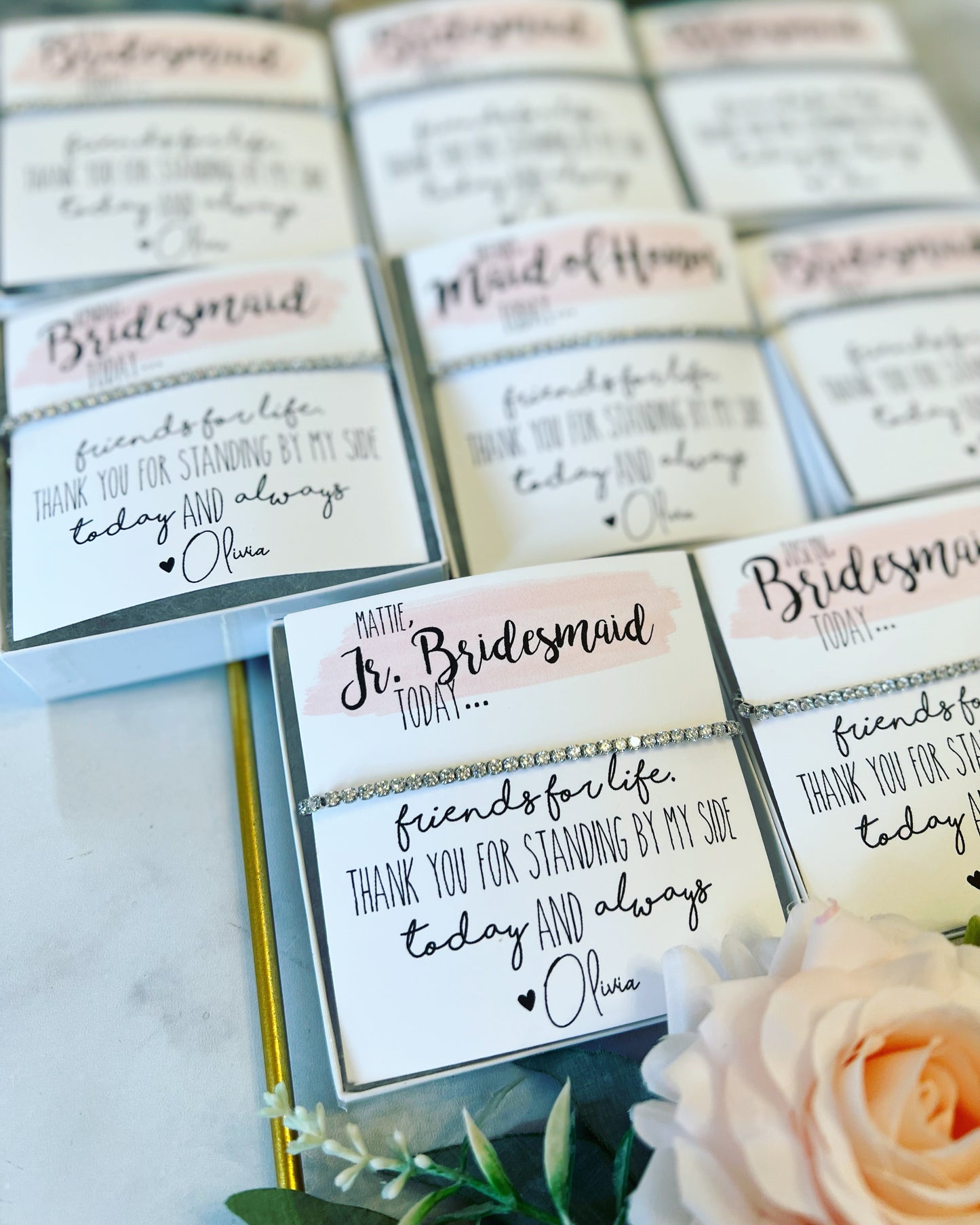 Bridesmaid Cubic Zircon Bracelet & Watercolor Card