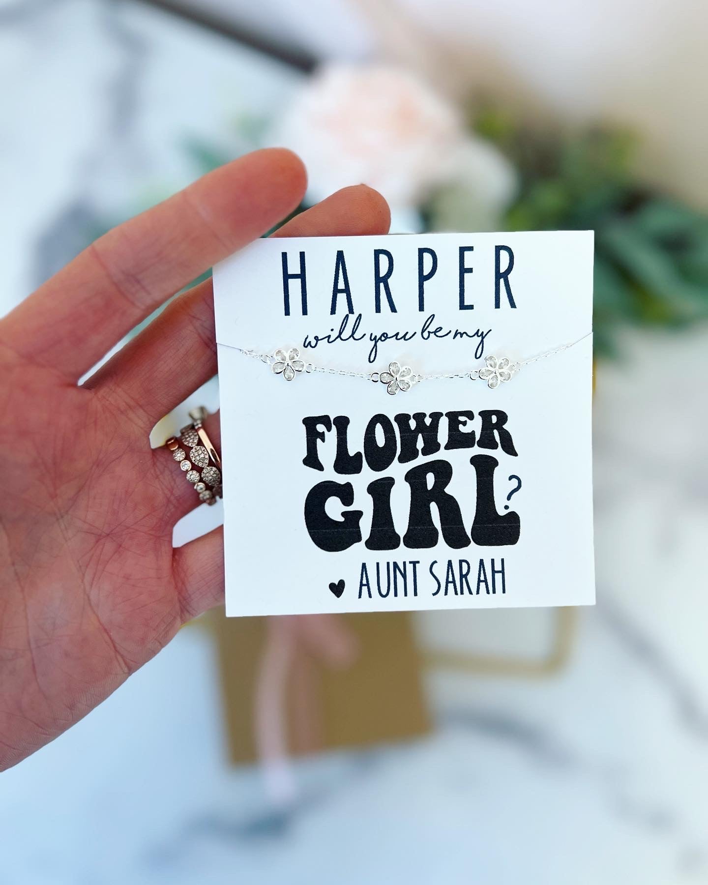 Flower Girl Thank you Gift! Retro Flower Girl Dainty Flower Charm Bracelet