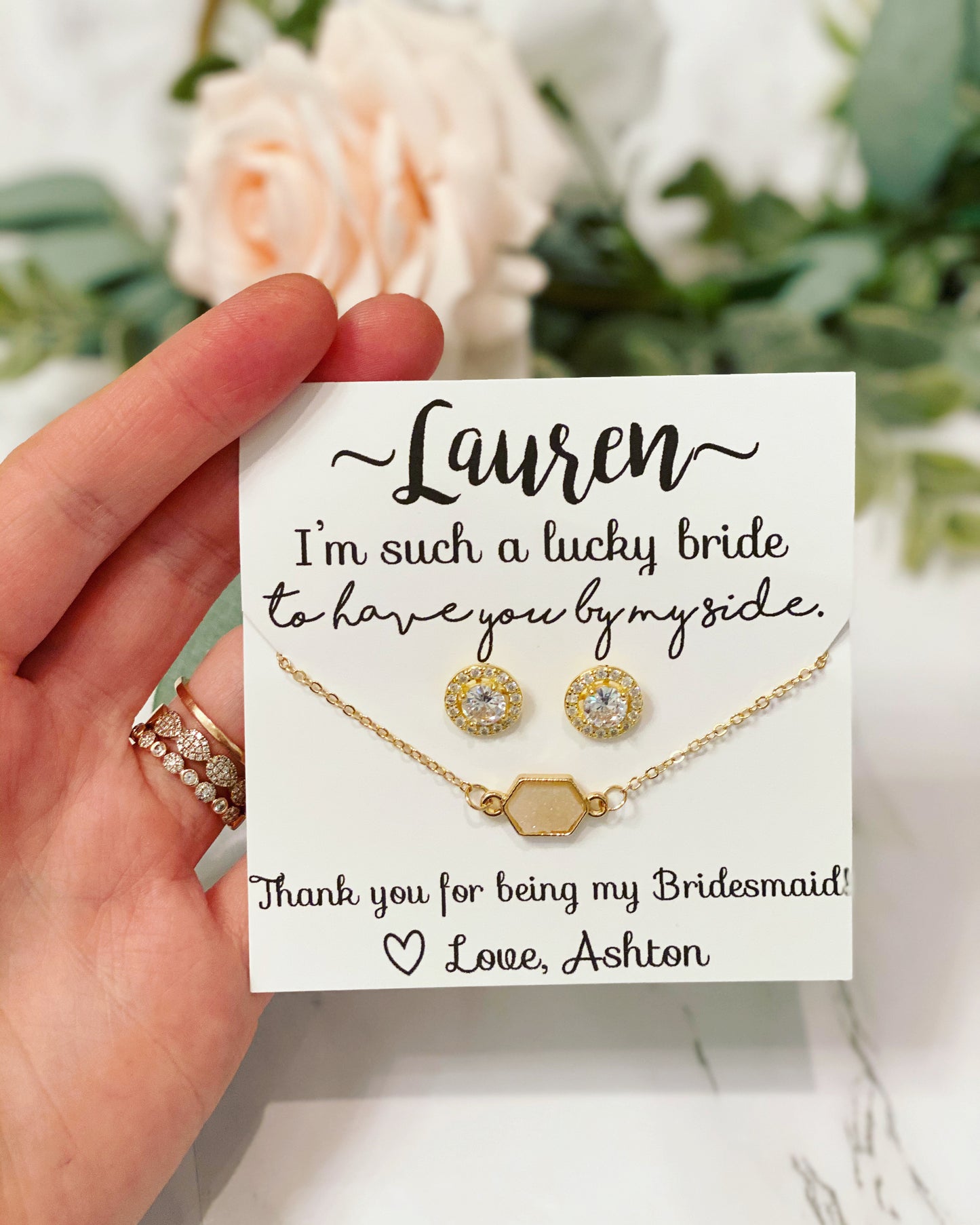 Lucky Bride Druzy Bracelet and Earring Set