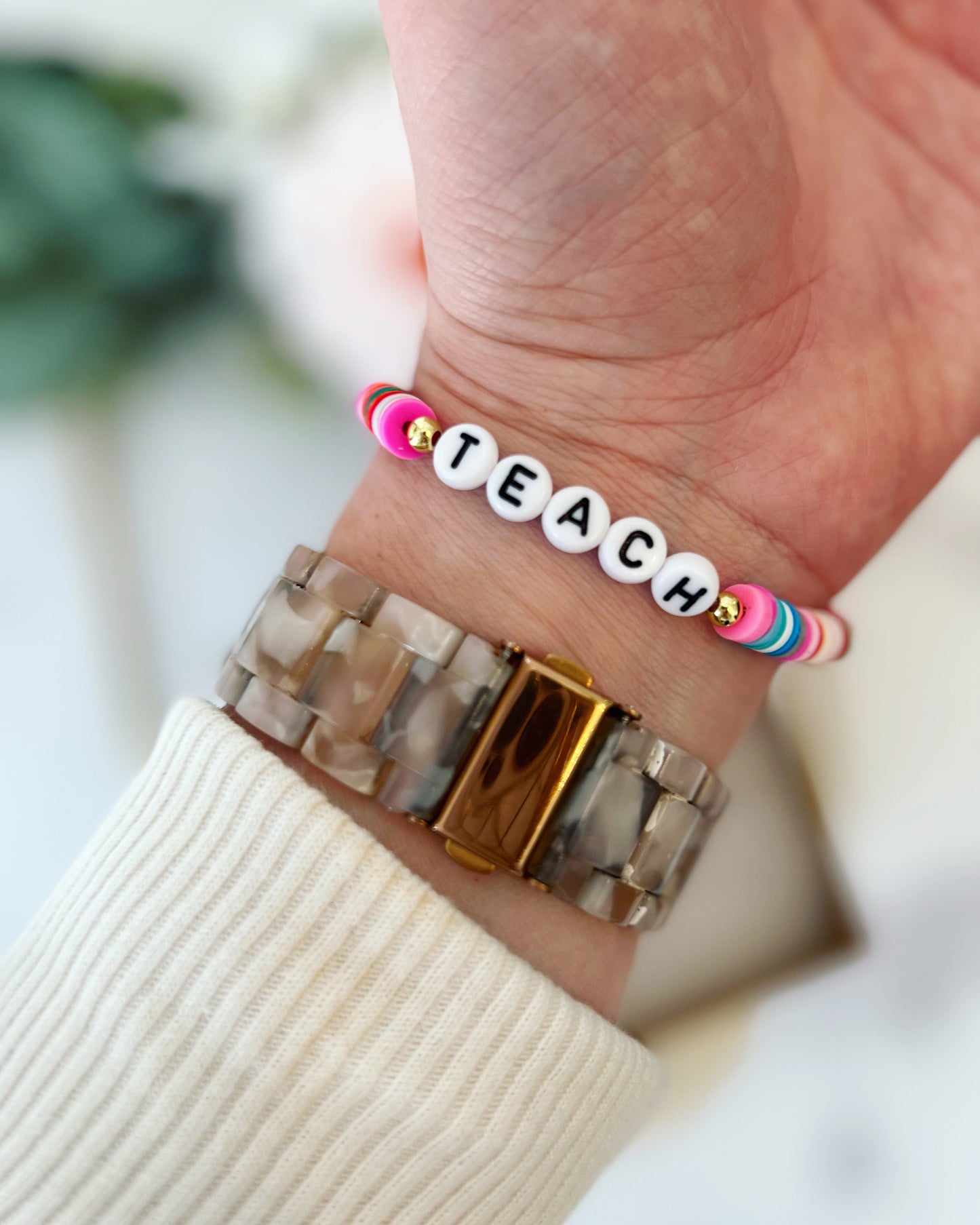 Rainbow teach bracelet! Teacher Gift! Back to School Gift! First day of school teacher gift