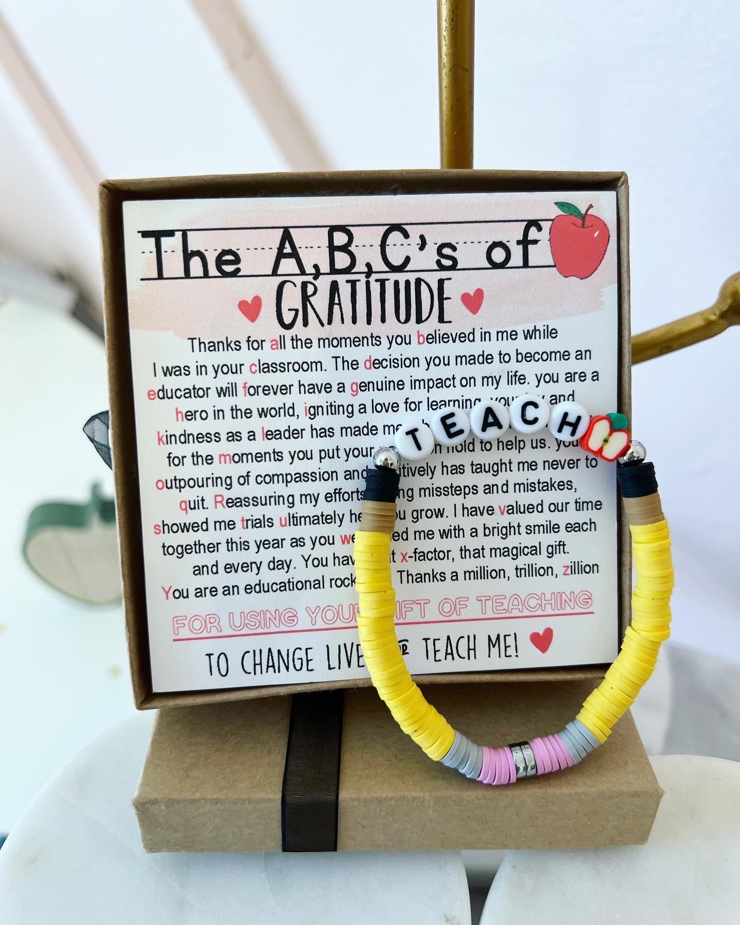 A,B,C's of Gratitude Poem & Teach Bracelet End of Year Teacher Gift