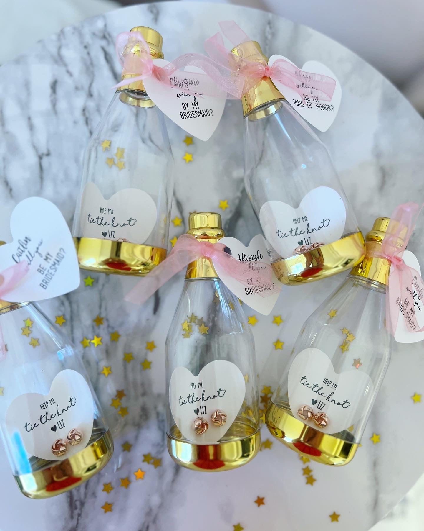 Bottle with Knot Earrings Bridesmaid Gift