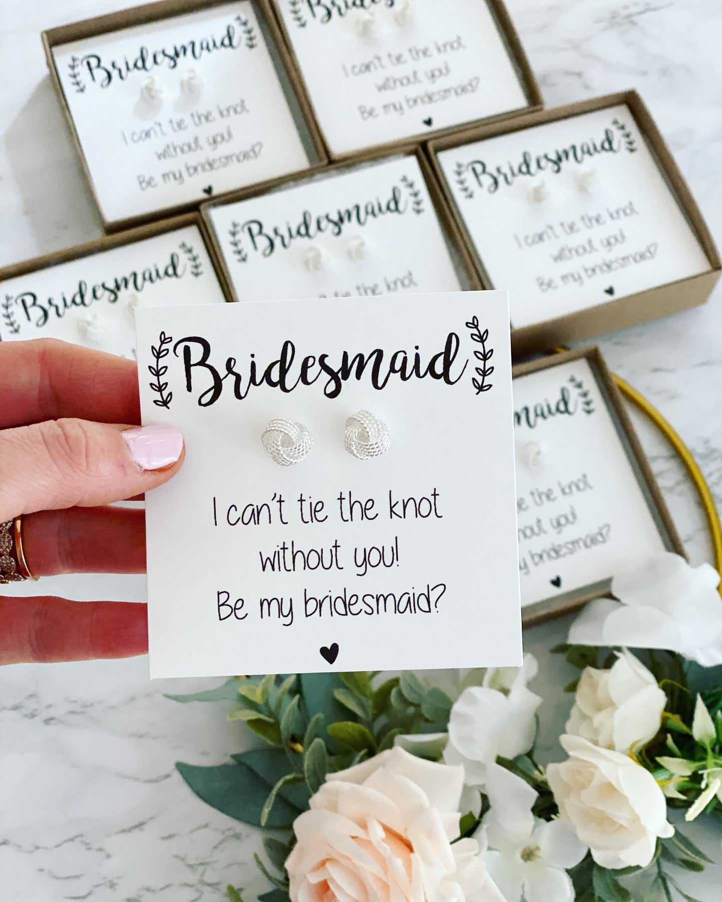 Silver Knot Bridal Party Earrings with Role