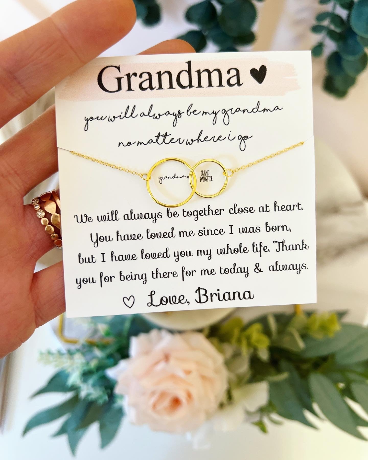 Grandmother Wedding Gift Necklace · Silver, Rose Gold, Gold · Lead & Nickel Free, Hypoallergenic · Box & Ribbon · L: 18 inch · Personalized Card · US