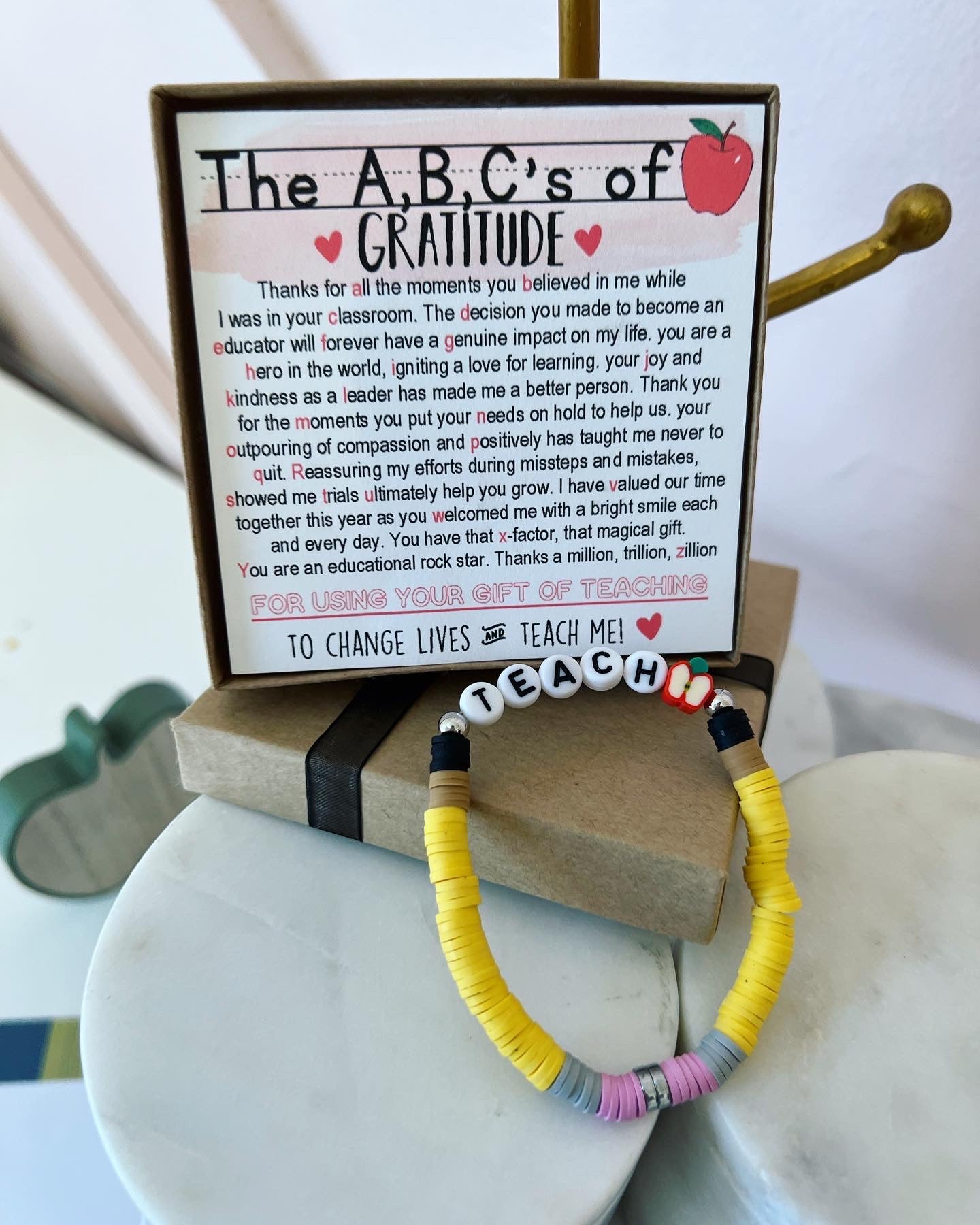 A,B,C's of Gratitude Poem & Teach Bracelet End of Year Teacher Gift