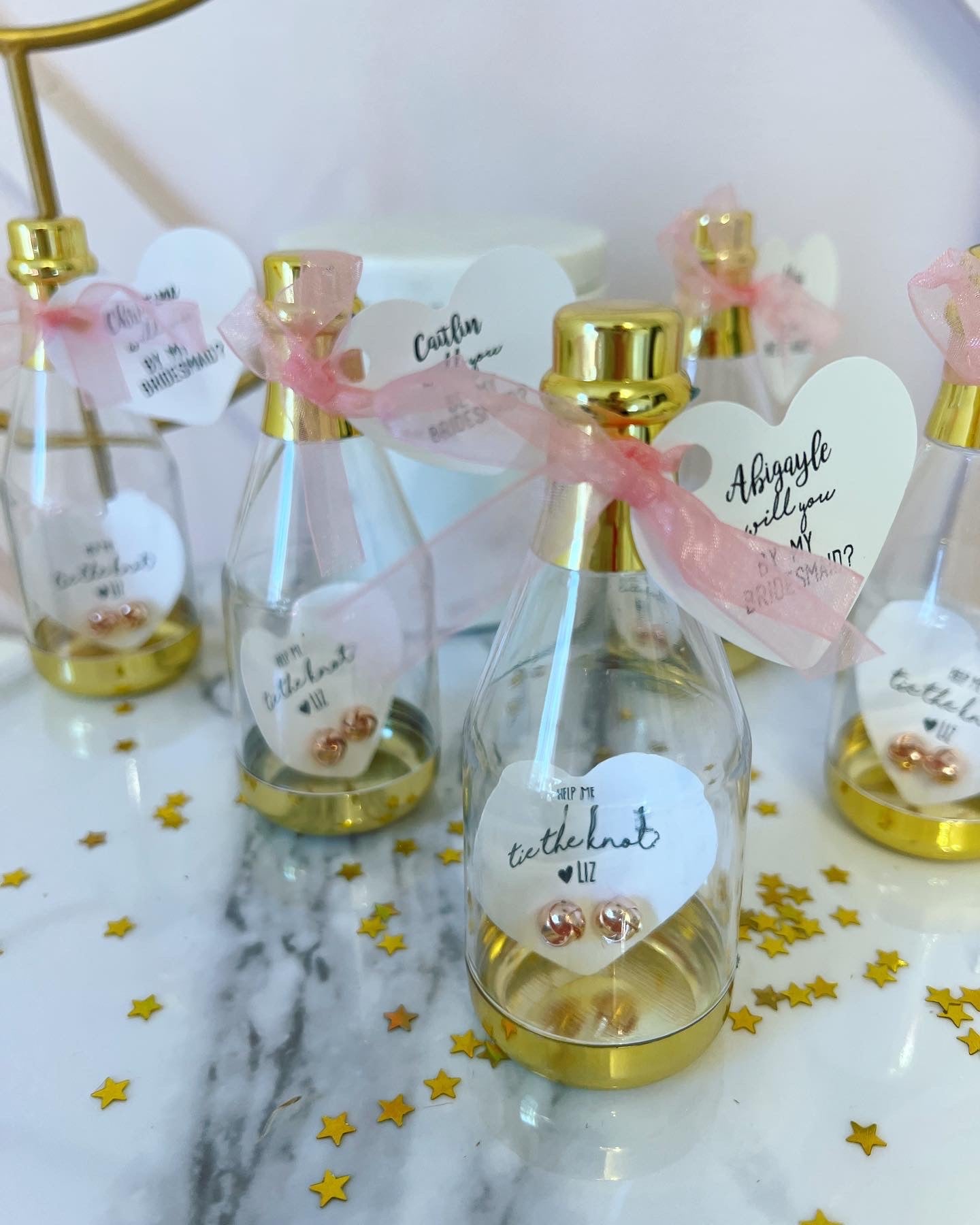 Bottle with Knot Earrings Bridesmaid Gift