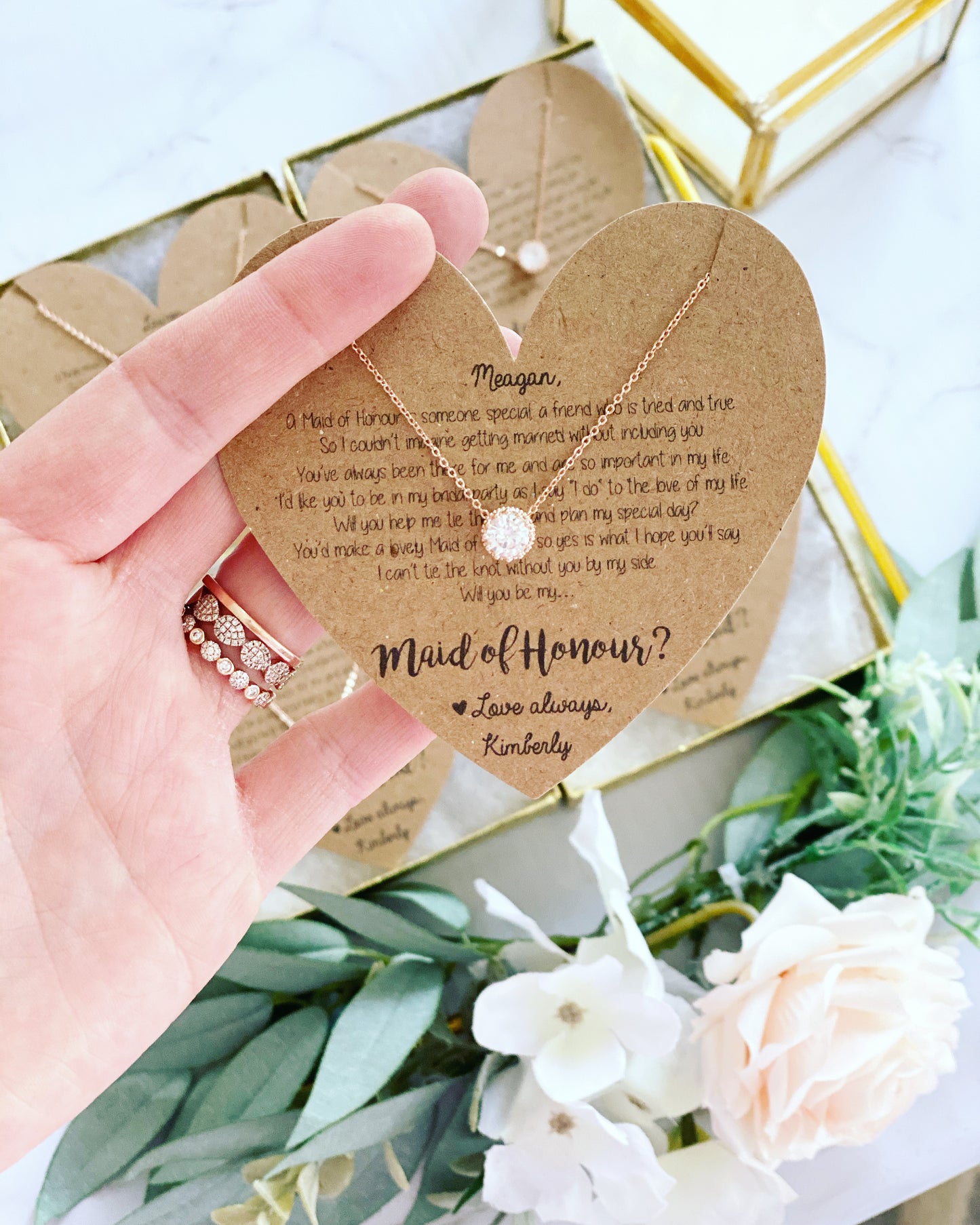 Cubic Zircon Bridesmaid Rose Gold or Silver Necklace