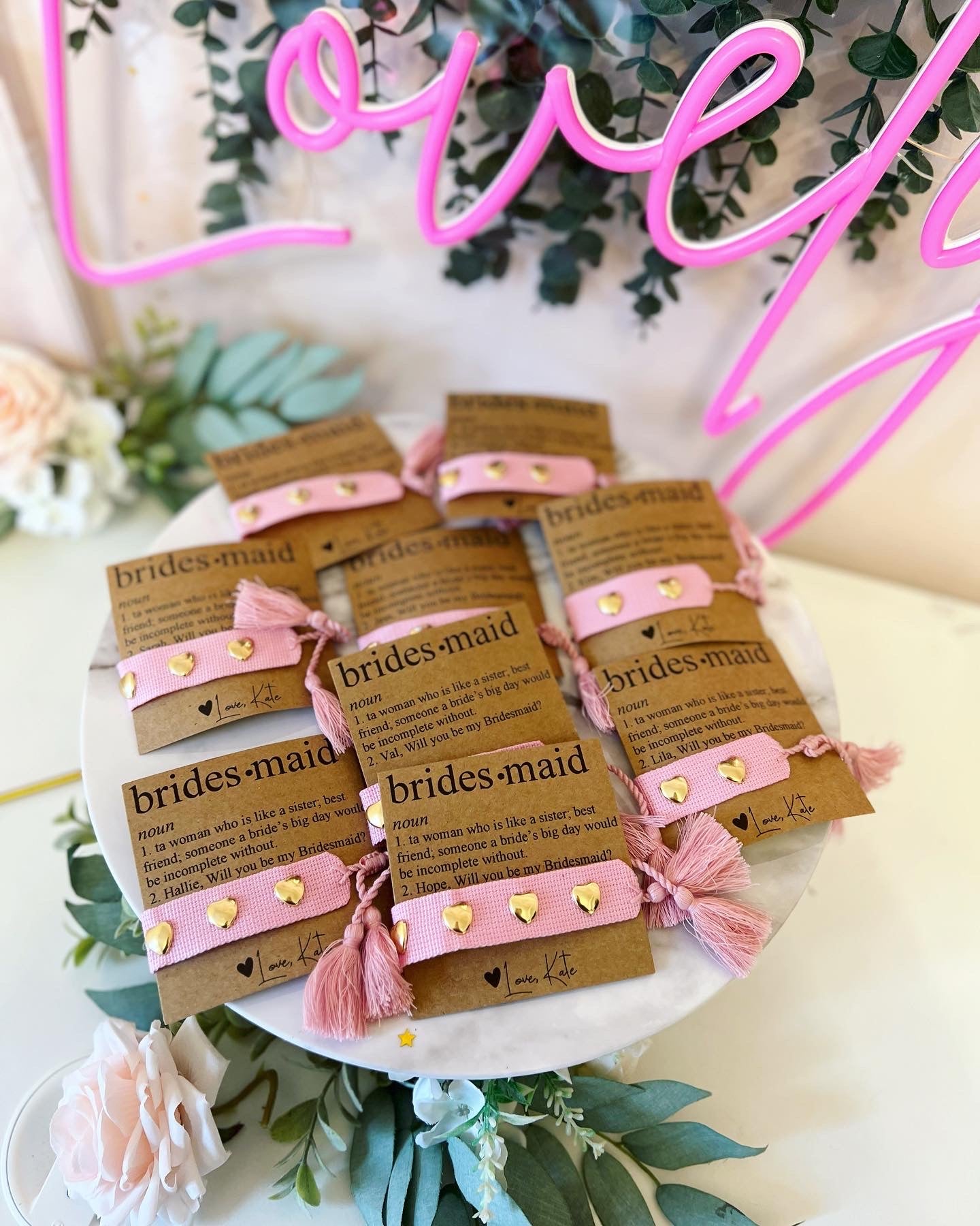 Bridesmaid Definition Card with Heart Tassel Bracelet