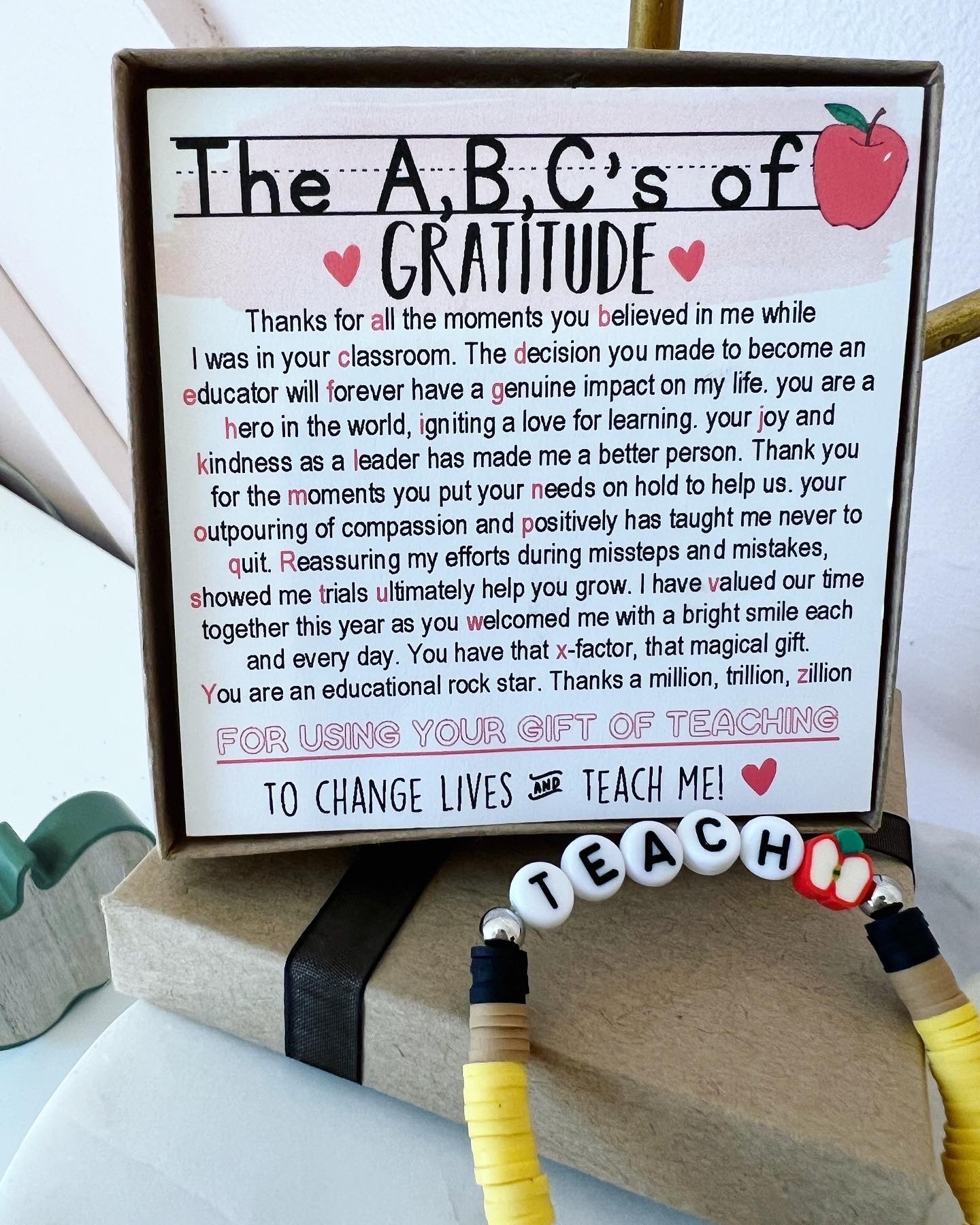 A,B,C's of Gratitude Poem & Teach Bracelet End of Year Teacher Gift