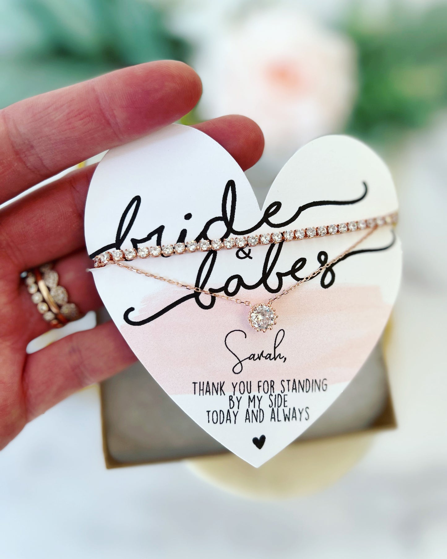 Bride & Babe Bridesmaid CZ Necklace & Bracelet Set