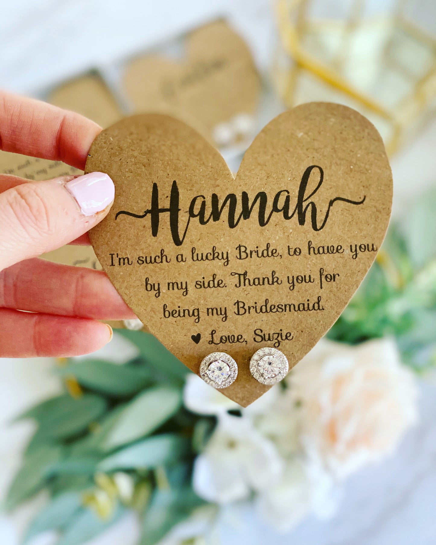 Bridesmaid Today, Friend for Life Cubic Zircon Earrings and Heart Card