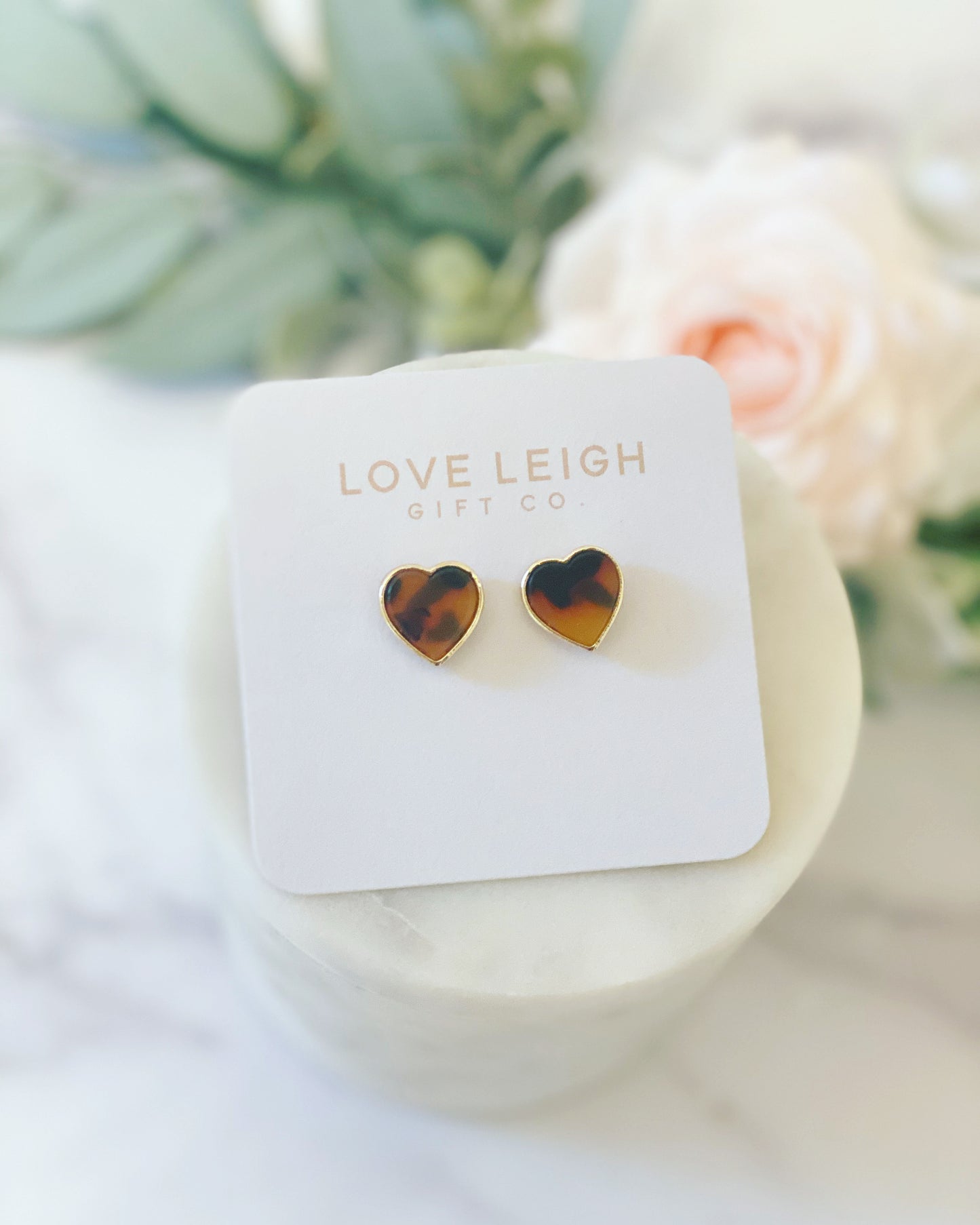 Just the Tortoise Shell Heart Stud Earrings