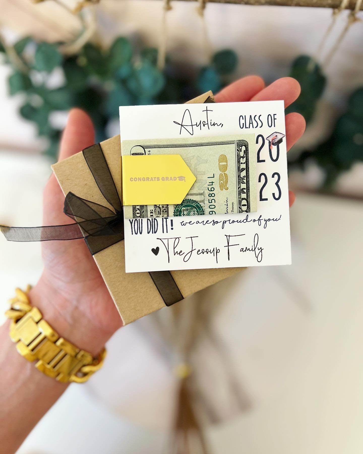 Graduation Gift Laser Engraved Cash Clip Card, Box & Ribbon