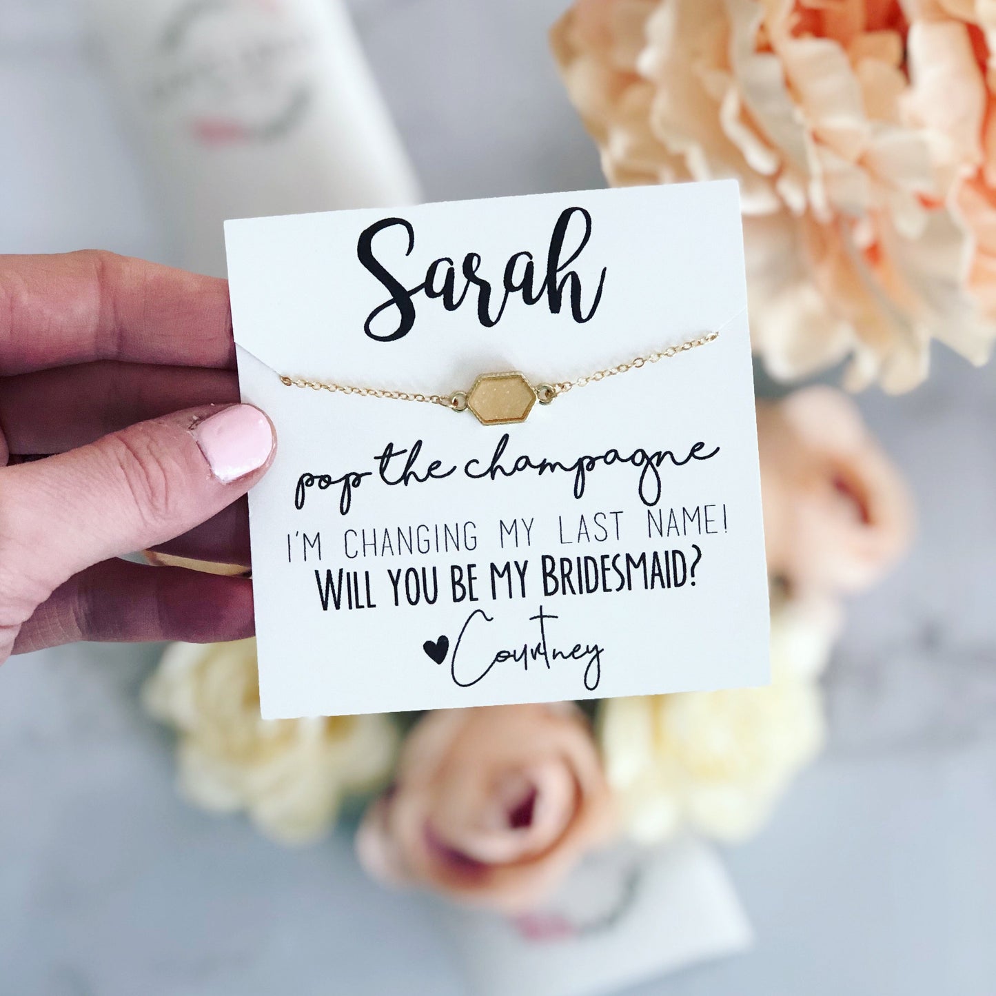 Pop the Champagne! Druzy Oval Stone OR Iridescent White+ Gold Bracelet for Bridesmaids