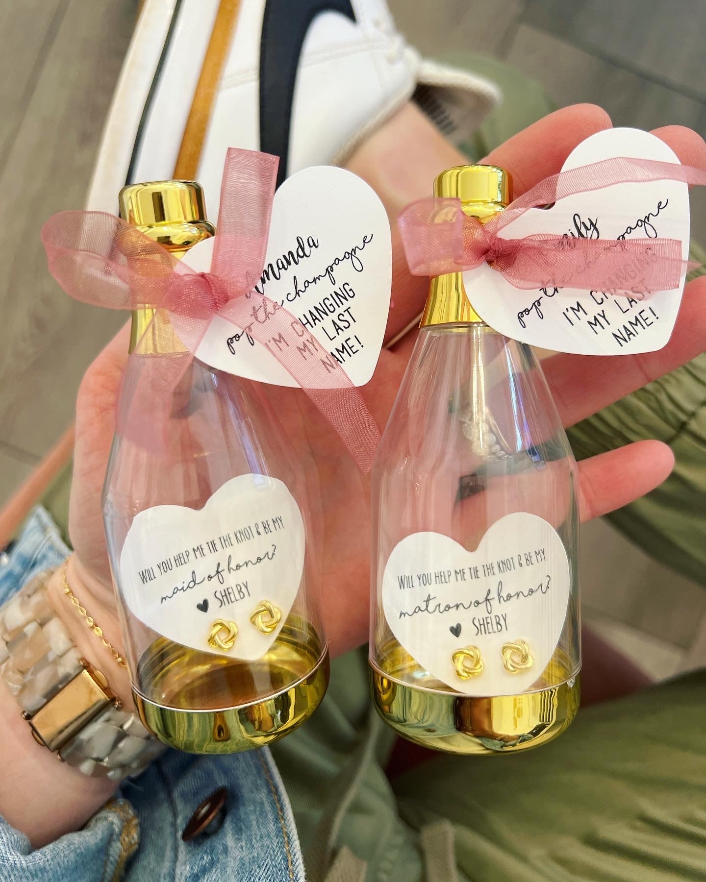 Bridesmaid Help Me Tie the Knot Earrings! Pop the Champagne