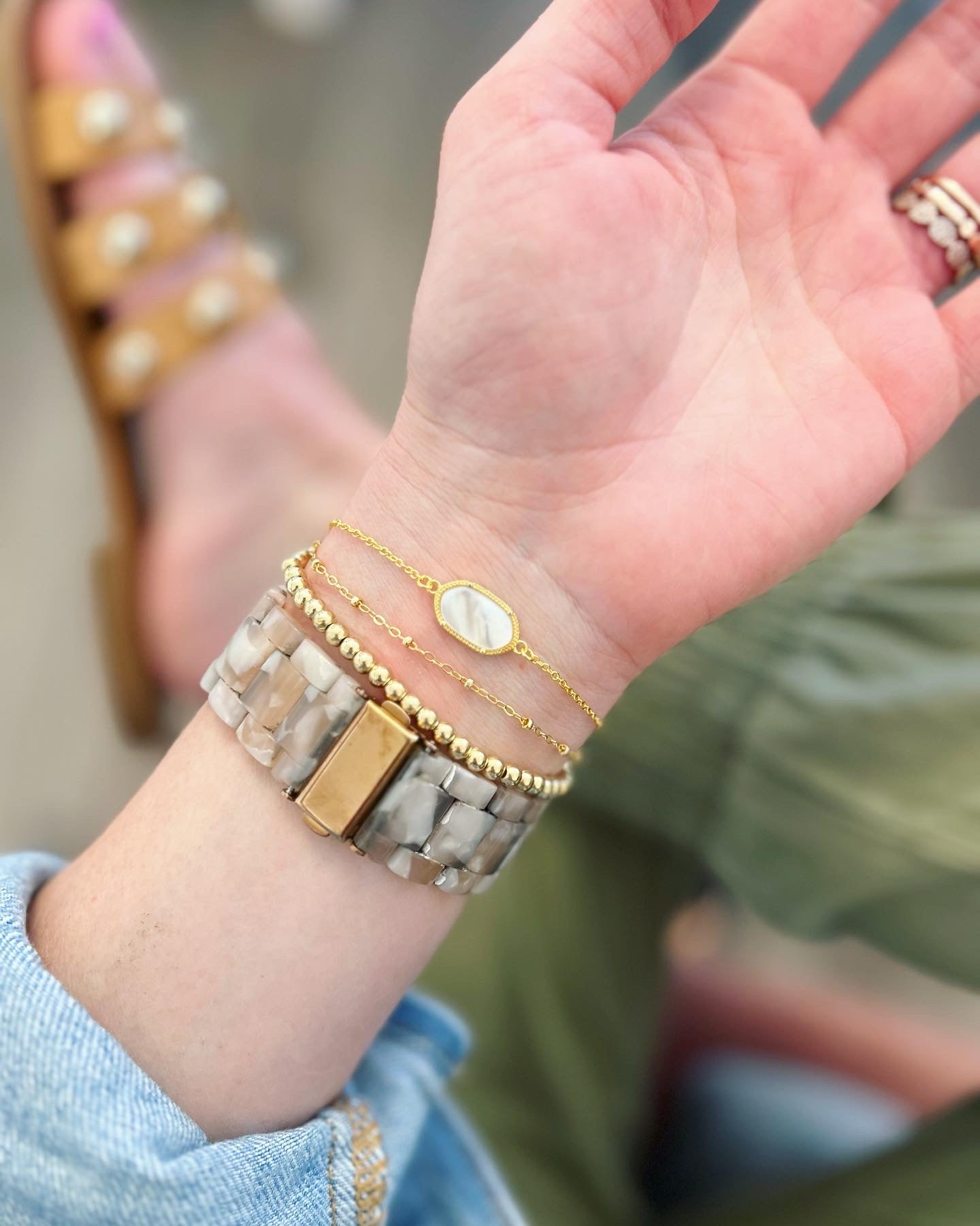 Two matching iridescent stone mother daughter bracelets!