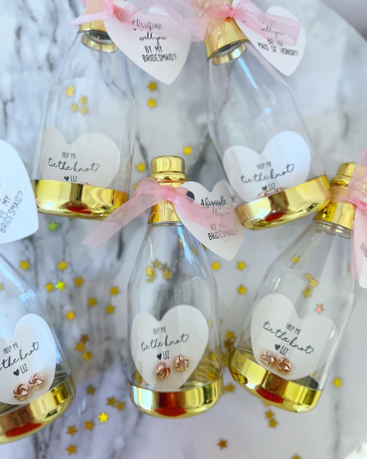 Bottle with Knot Earrings Bridesmaid Gift