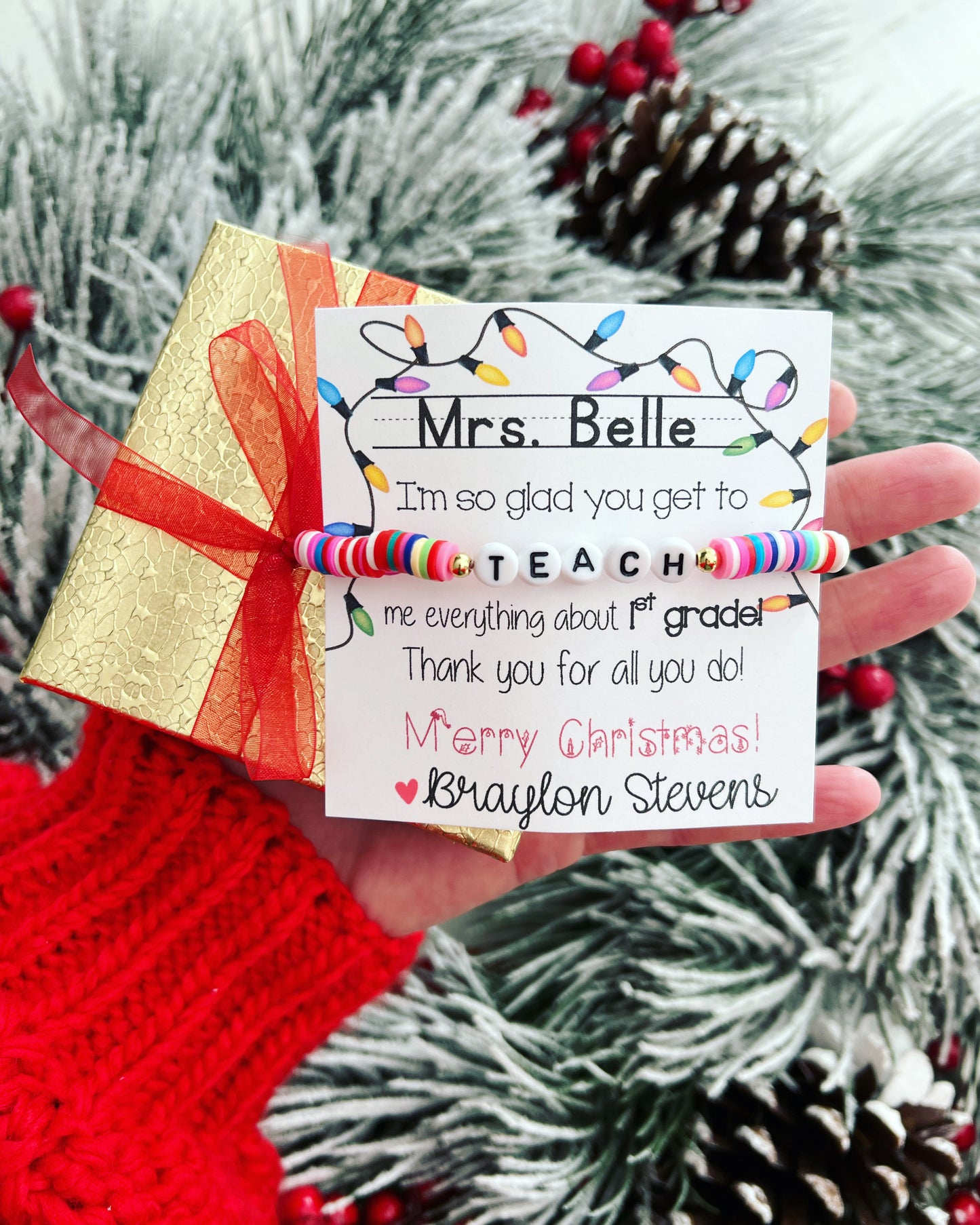 Teacher Gift! Teach Bracelet! Holiday & Christmas Gift